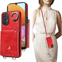Crossbody Wallet Case for Samsung Galaxy A32 5G with Card Holder, Leather Case with Long Shoulder Strap, Purse Shockproof Flip Cover for Samsung A32 5G Red