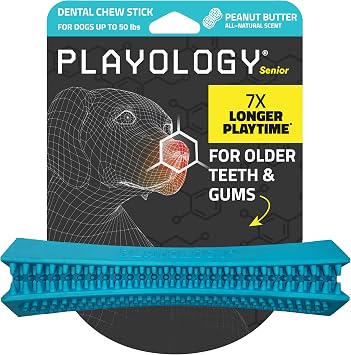 Playology Dental Chew Stick for Senior Dogs - Medium, Peanut Butter Scent