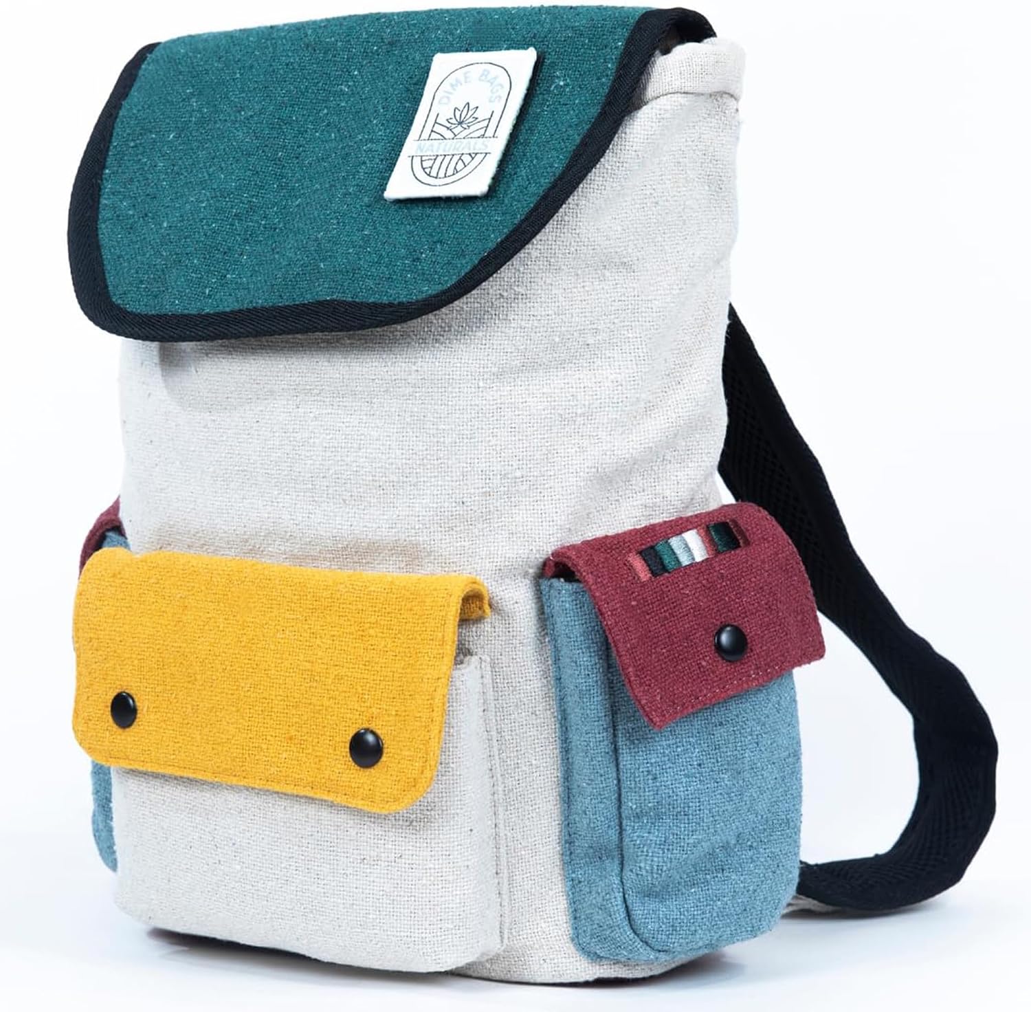 DIME BAGS Mini Backpack, 100% Nepali Hemp Bag with Odor Sealing Pocket, Drawstring Closure, Organic Cotton Lining, Adjustable Straps, For Travel & Daily Use, Naturals Wanderer (Boho Cream)