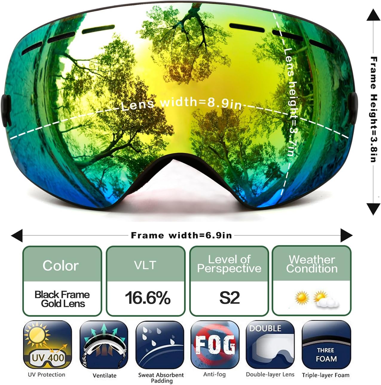 Juli Ski Goggles,Winter Snow Sports Snowboard Goggles with AntiFog