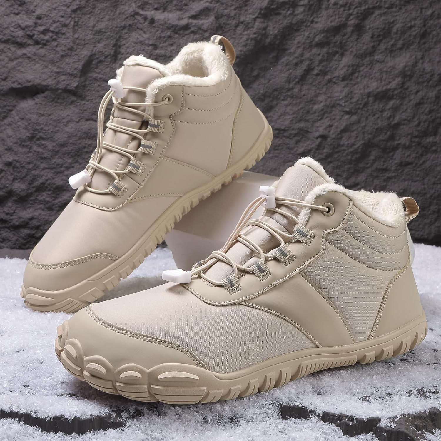 Men's Women's Winter Barefoot Hiking Boots, Slip On Warm Zero Drop Snow Boot, Wide Toe Box Ankle boots, Minimalist Waterproof Shoes, Five Finger Sneakers Hike Shoes for Hiking Walking Outdoor Unisex
