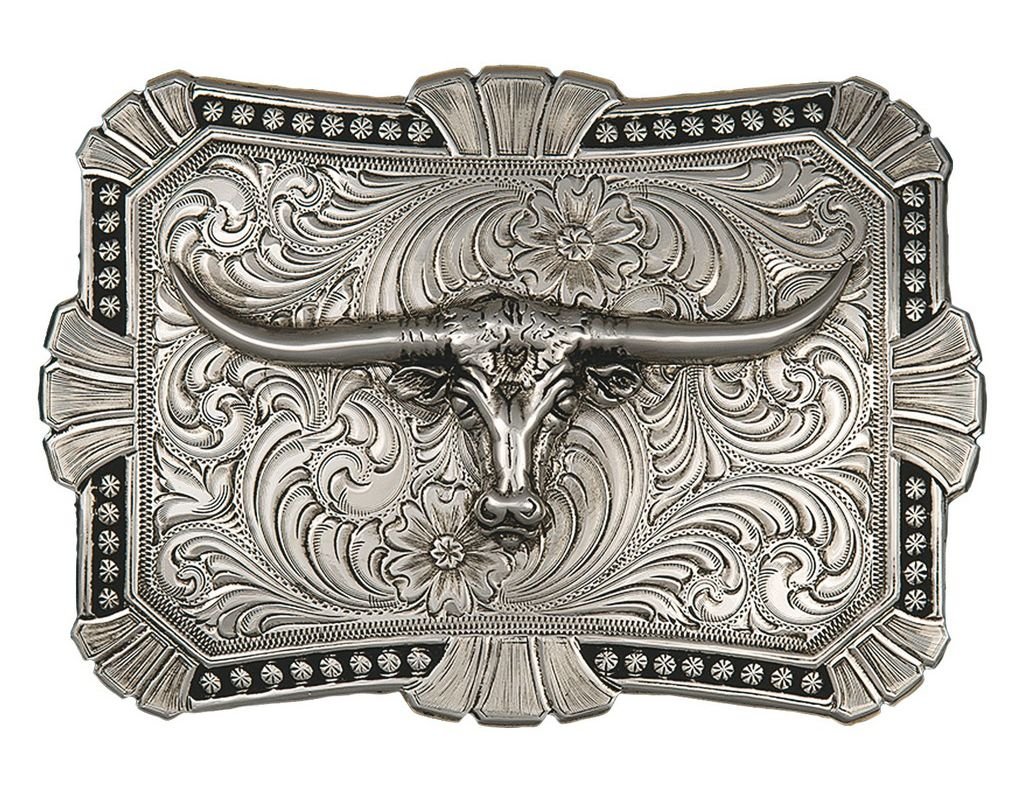 Montana Silversmiths Men's Engraved Longhorn Buckle Silver One Size