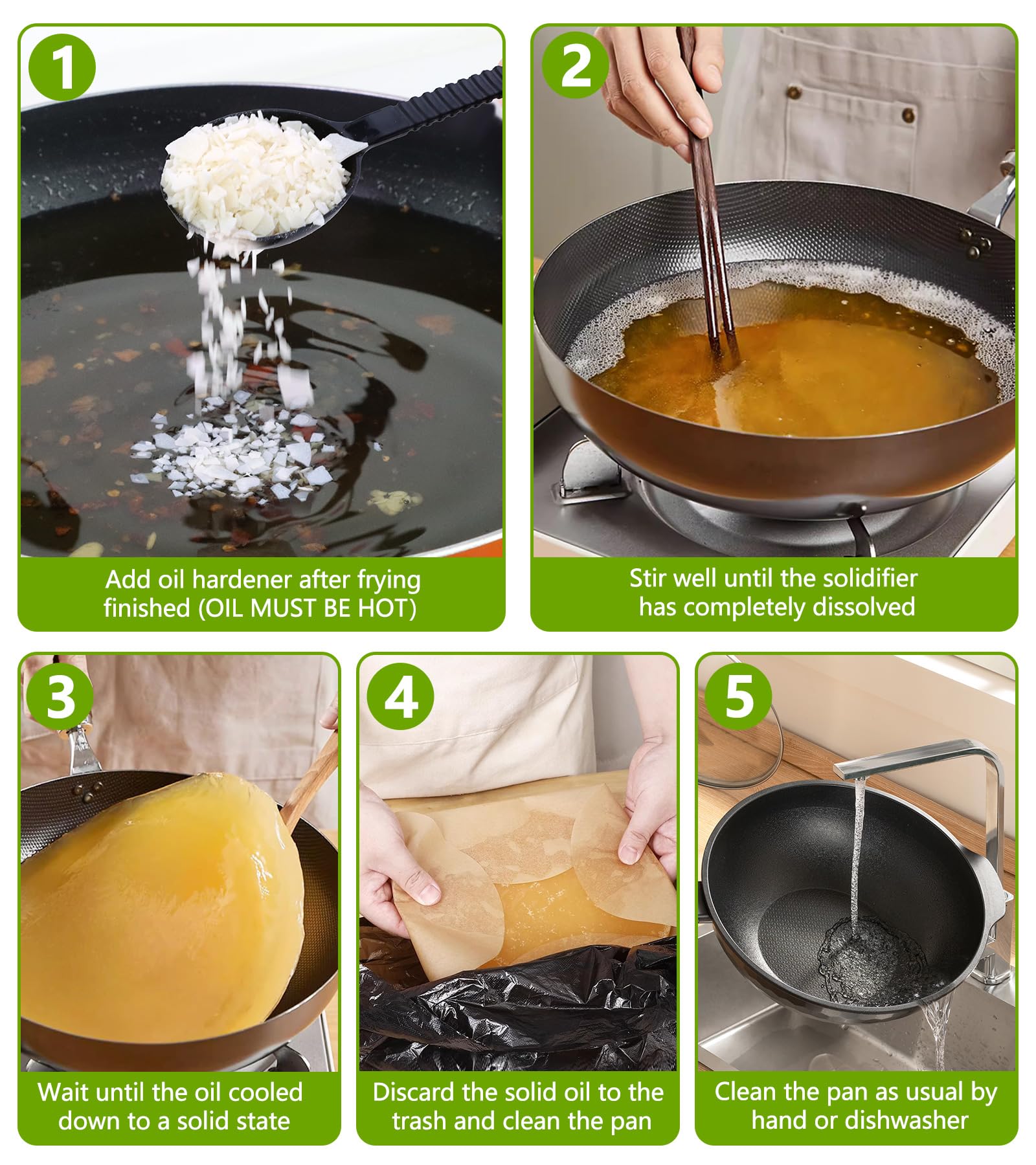 Cooking Oil Solidifier Powder, Solidifies Up to 80 Cups from Mess, 100% Plant-Based Used Oil Solidifying Powder, Grease Hardener Disposal for Kitchen