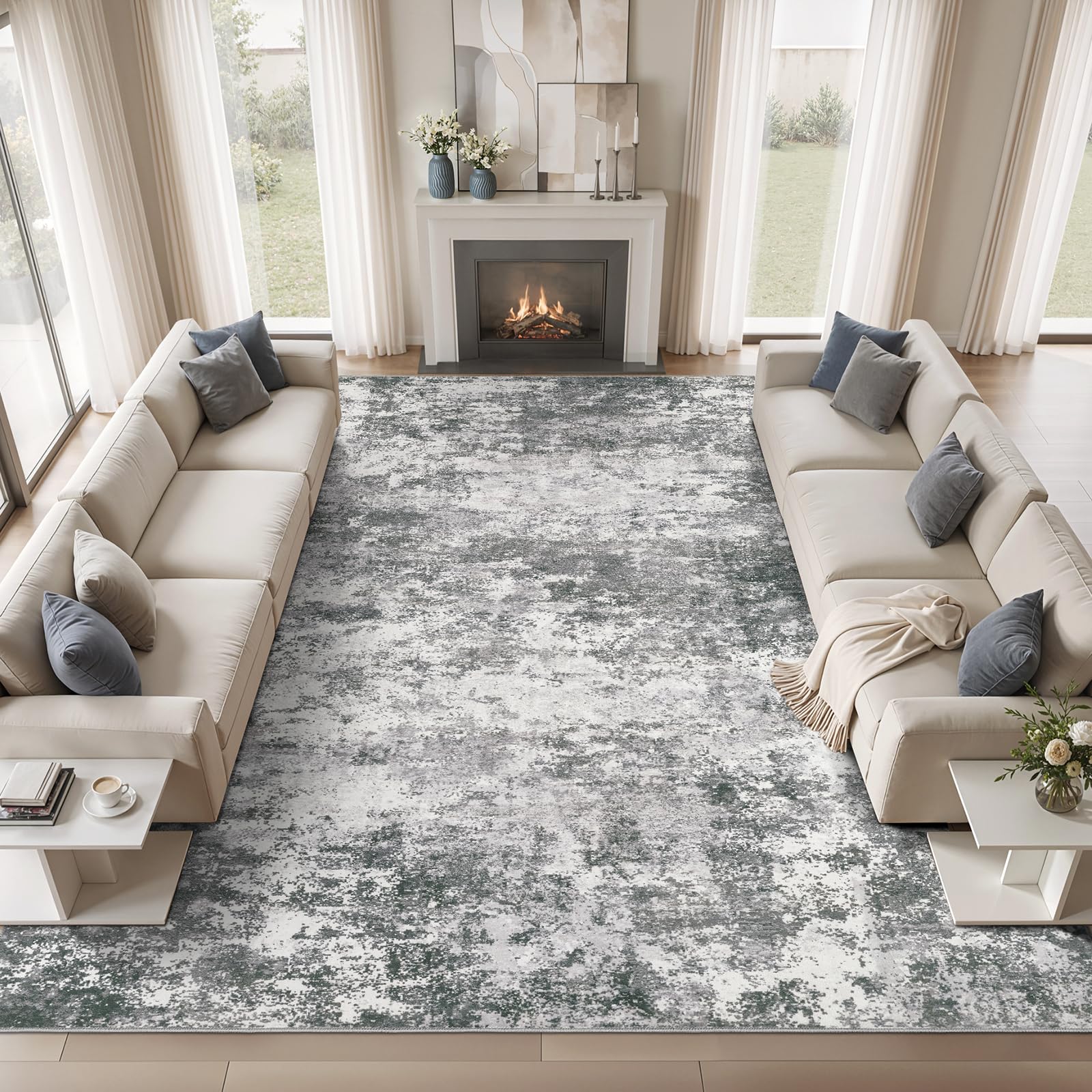 WITSHOCK 12x14 dark gray abstract rug