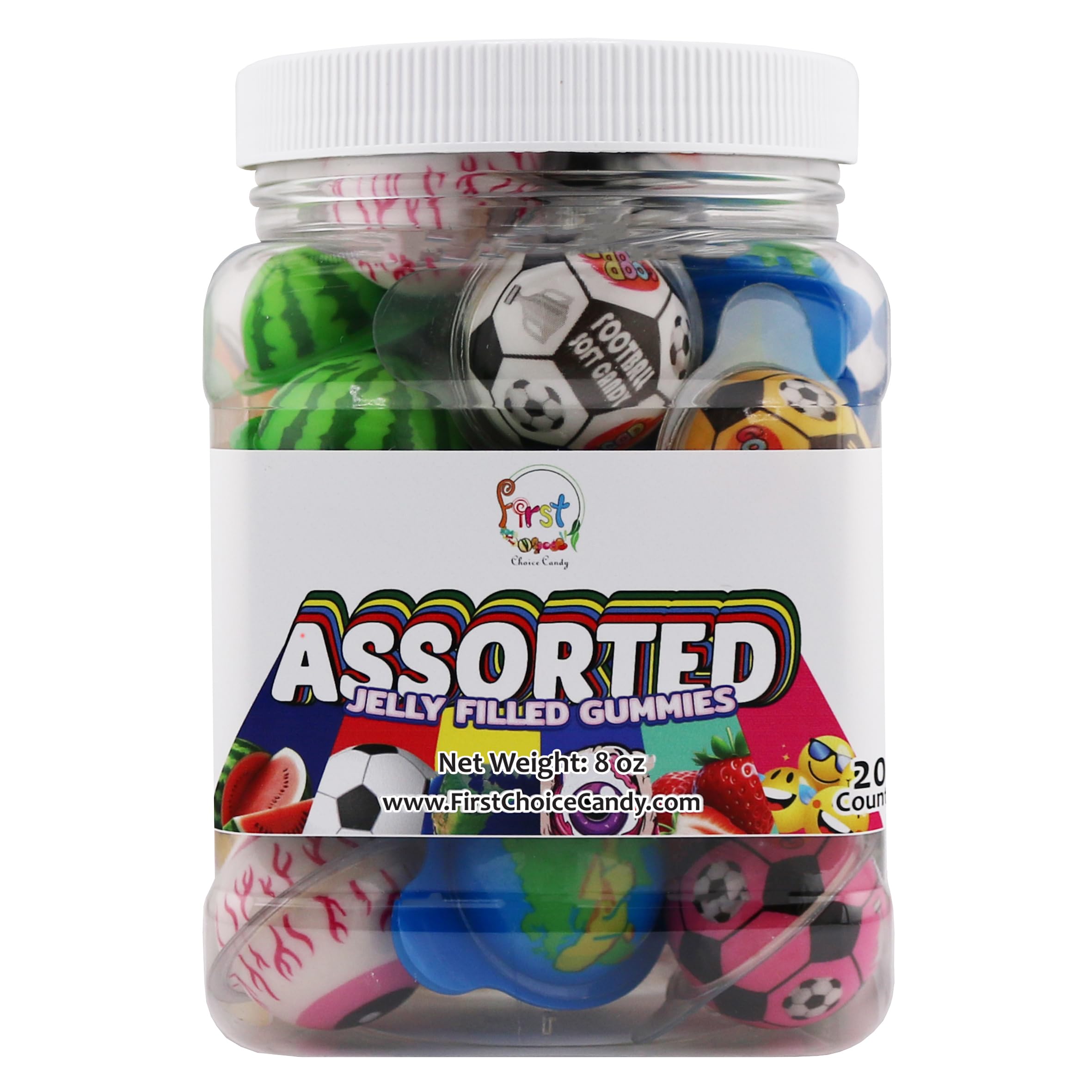 FirstChoiceCandy Jelly Filled Gummies - Assorted Flavor Gummy Filled Candies - Filled With Fruit Jams - 20 Pieces In Resealable Jar (Assorted)