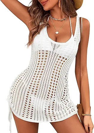 Blooming Jelly Womens Crochet Cover Up Swimsuit Beach Dress Bikini Pool Cover Ups Sexy Cute Drawstring Bathing Suit