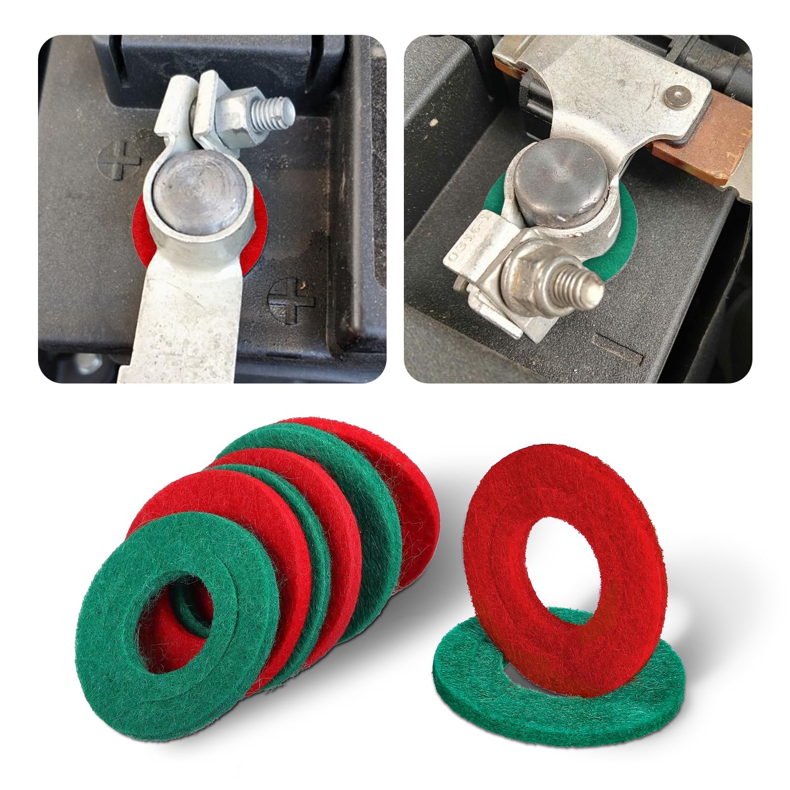 8PCS Battery Terminal Anti Corrosion Washers, Fiber Terminal Protector, 4 Red & 4 Green Post Washers