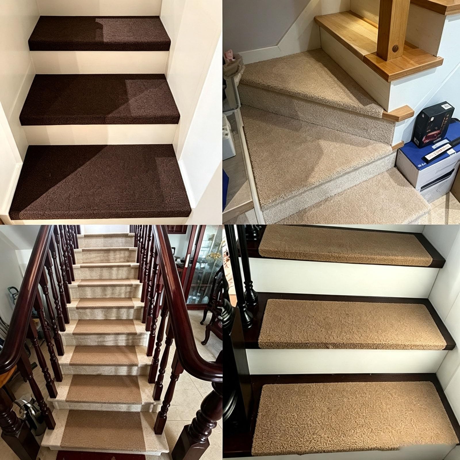 Tapis escalier antidérapant Marches D'escalier en Tapis Bullnose pour Marches en Bois, Largeur 22 Cm 24 Cm | Surface Résistante À L'usure, Finition Ourlet Cousu, Couvre-marches Alternatifs.(C-4 PCS,L 60cm x W 22cm)