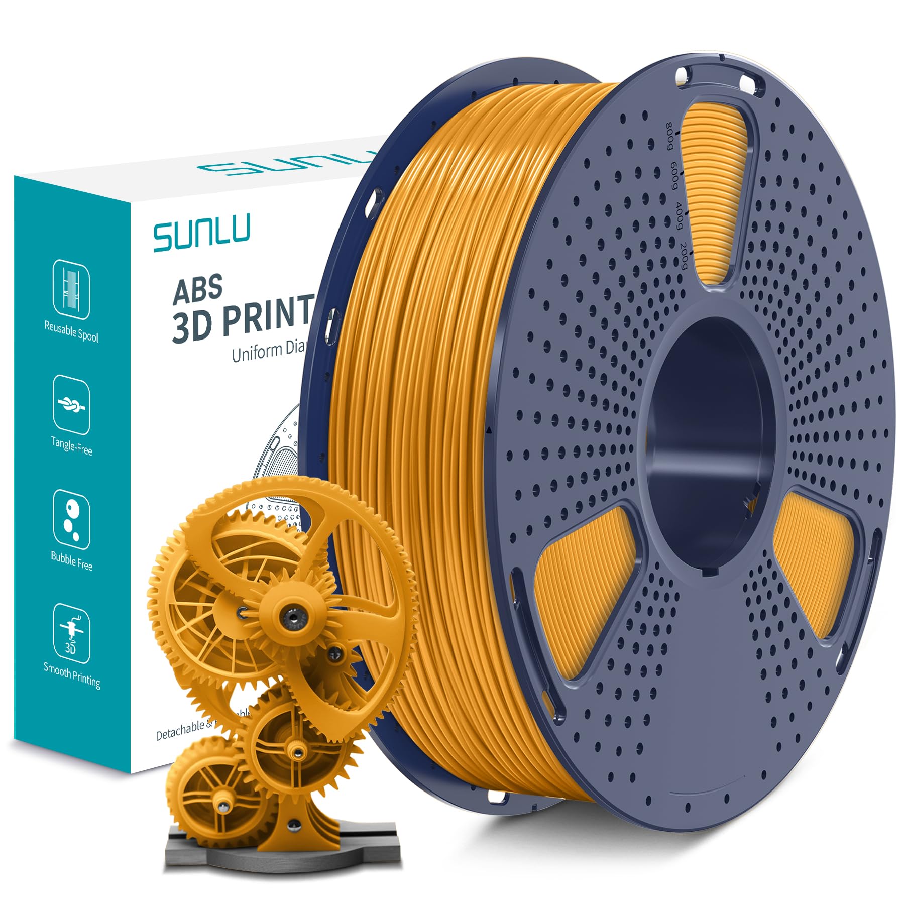 SUNLU ABS Filamento 1,75 mm, ad Alta Resistenza al Calore, Filamento per Stampante 3D, Elevata Resistenza Agli Urti, Filamento di stampa 3D Durevole per Stampanti 3D, Bobina da 1 kg, Oro
