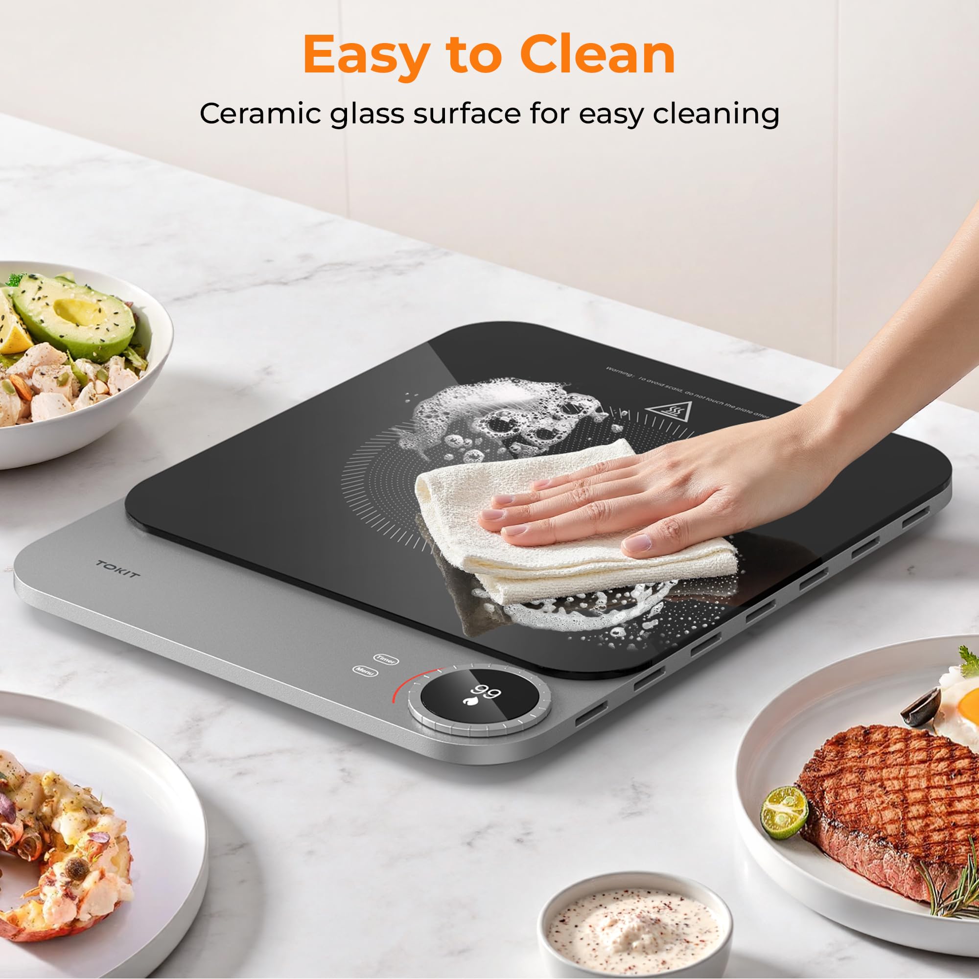 TOKIT Induktionskochfeld 2100 W 1 Platte, Induction Cooker mit APP Kontrol 99 Leistungsstufen, 20mm Ultradünn, Schwarz Für Küche, Wohnheim, Camping (App)