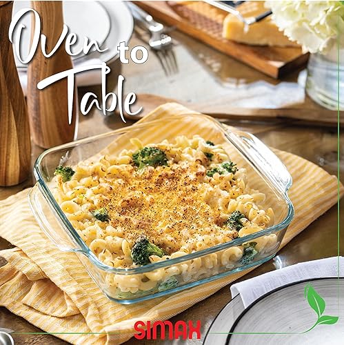 Miniatura 5 de Simax - Plato asador de vidrio, sartén cuadrada grande para hornear y cocinar, apto para horno y lavavajillas, cacerola de 1.5 cuartos de galón