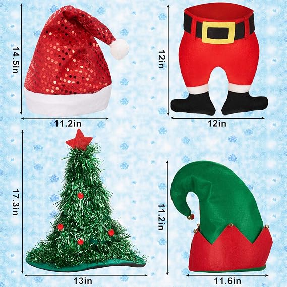 Syhood 6 Pcs Christmas Santa Hats Novelty Tree Elf Cap for Adults Party