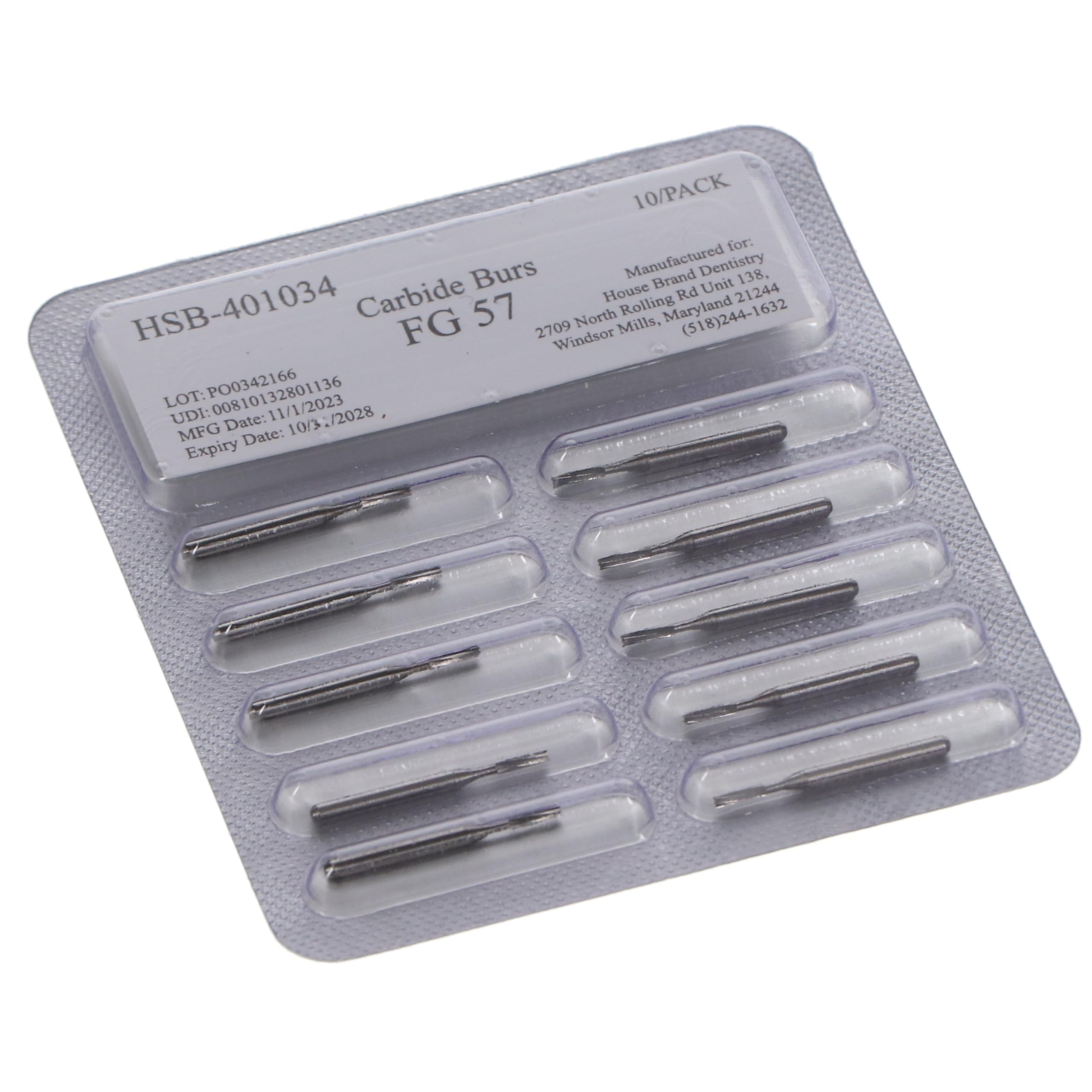 House Brand Dentistry 401034 HSB FG #57 Straight Fissure Plain Carbide Burs 100/Pk