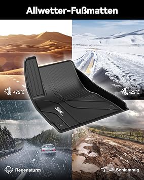 3 W floor mats and trunk tub for Tesla Model 3 2021-2023 6-piece set TPE All-weather Customized floor mats and trunk mats Complete set Tesla Model 3 2021-2023 car floor mats Accessories