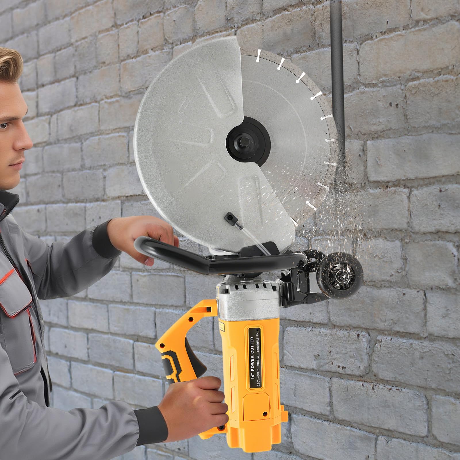 Sega elettrica per calcestruzzo, 3000 W, 220 V, ad alte prestazioni, lama da 35,6 cm, copertura di sicurezza, protezione da surriscaldamento, 4200 giri/min, con pompa dell'acqua e soppressione della