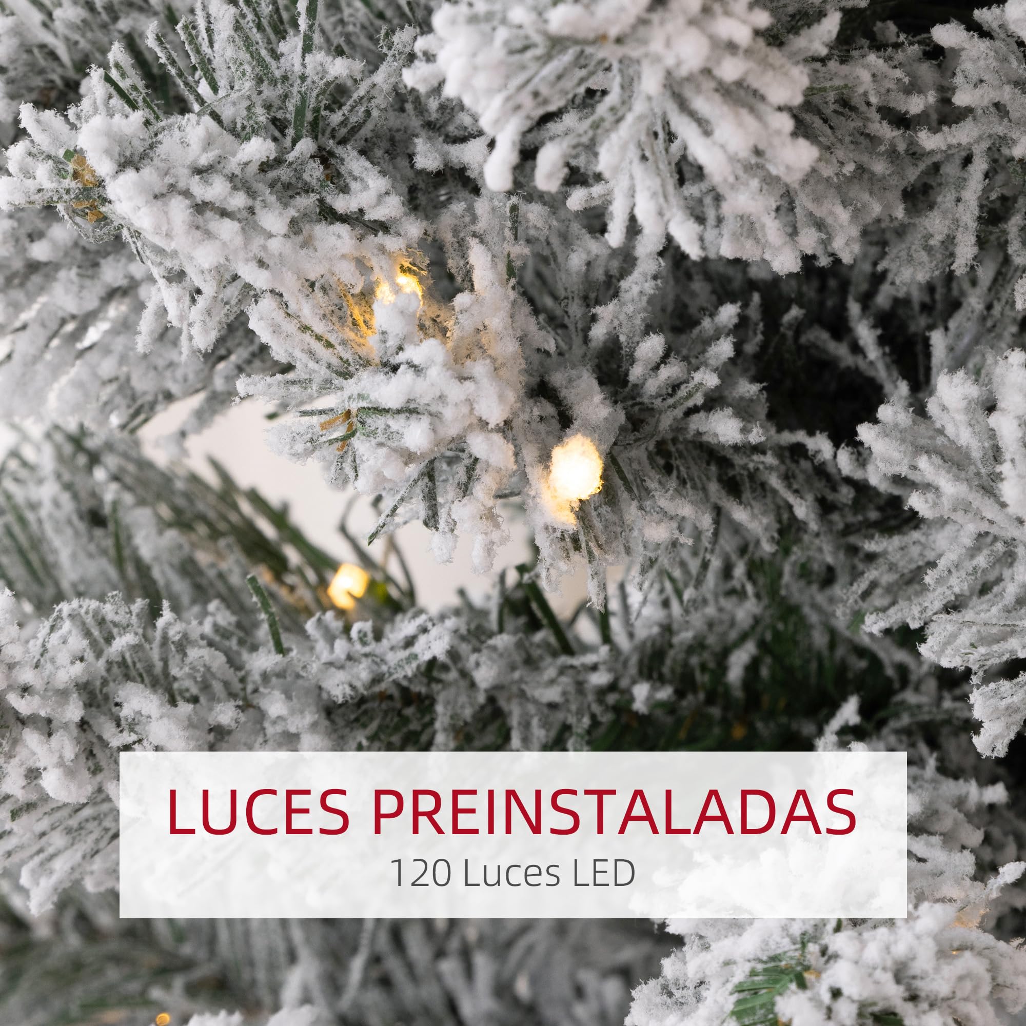 HOMCOM Árbol de Navidad Nevado 150 cm 120 Luces LED Verde y Blanco | Árbol de Navidad Artificial, 263 Ramas, Patas de Metal, para Salón