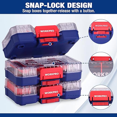 Miniatura 5 de WORKPRO Organizador de Piezas Pequeñas 3 Piezas, Estuche de Almacenamiento de Hardware Portátil Apilable con Divisores Removibles, Organizador de
