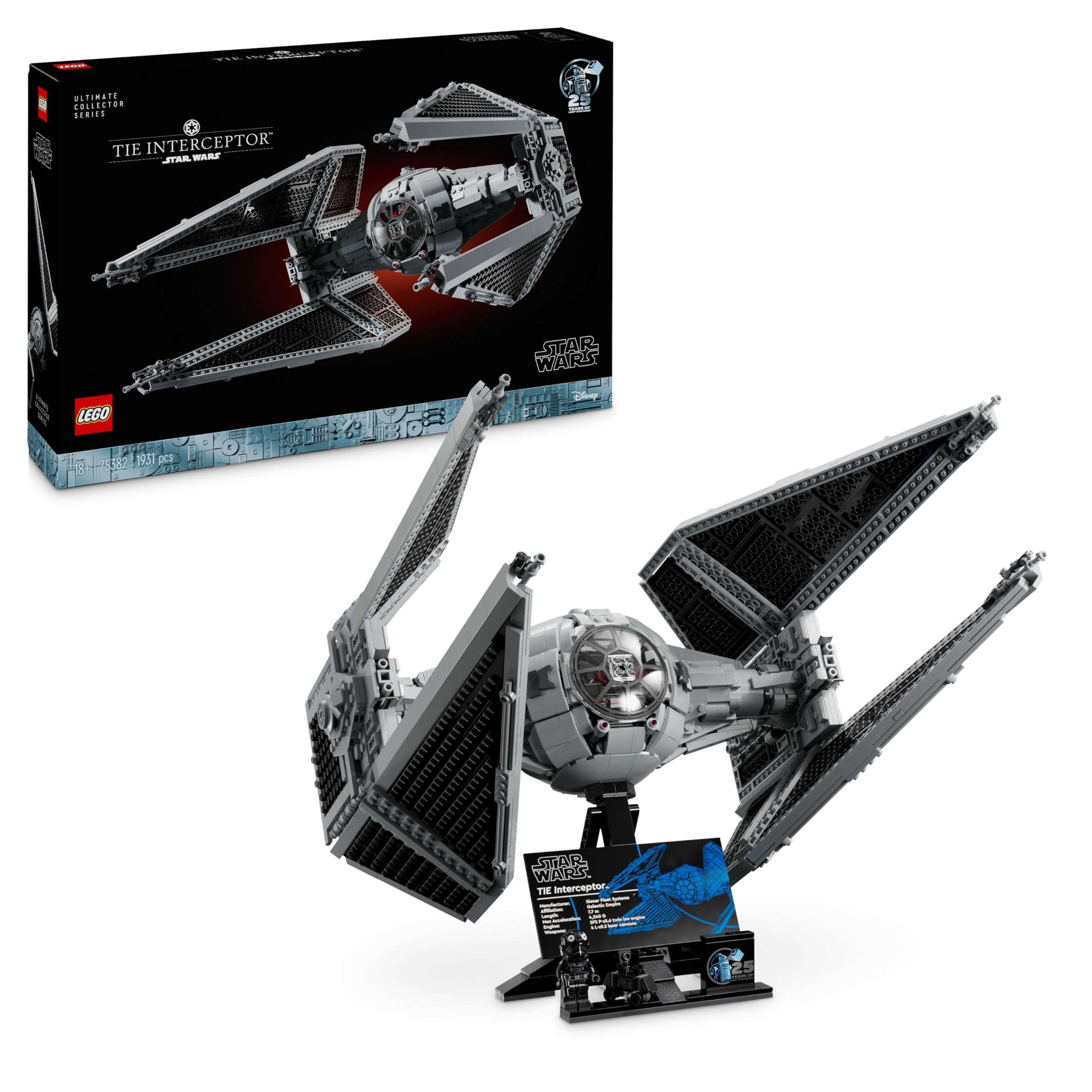 LEGOStar Wars TIE Interceptor UCS Vehicle Building Set, Model Kit for Adults to Build, with Pilot Minifigure & Droid Figure, Collectible Gifts for Men, Women, Him or Her 75382