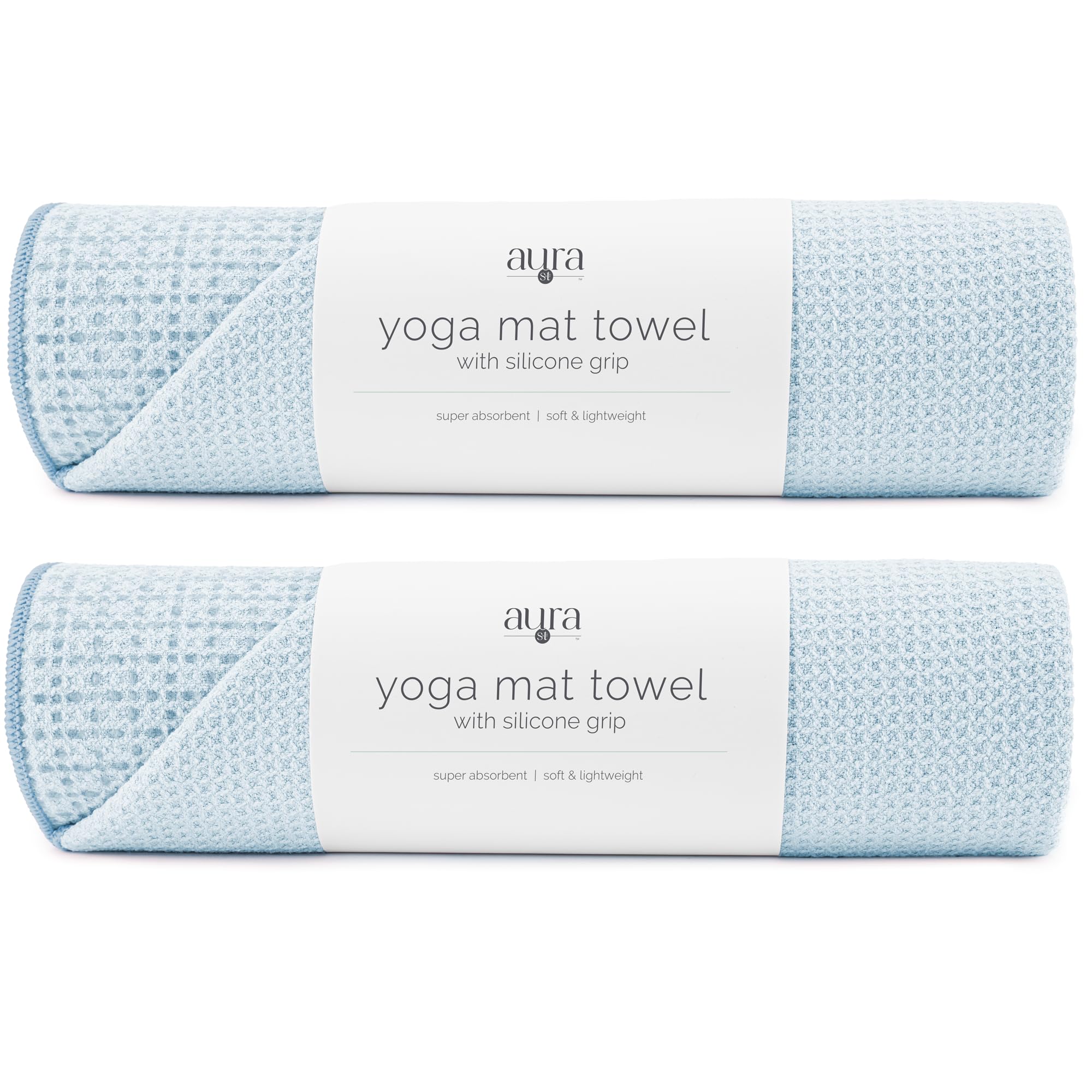 S&T INC. Aura Yoga Mat Towel with Non-Slip Grip, Enhanced Silicone Grip, Soft and Absorbent for Gym, Pilates, and Hot Yoga Mat, 2 Pack, 24 inches x 72