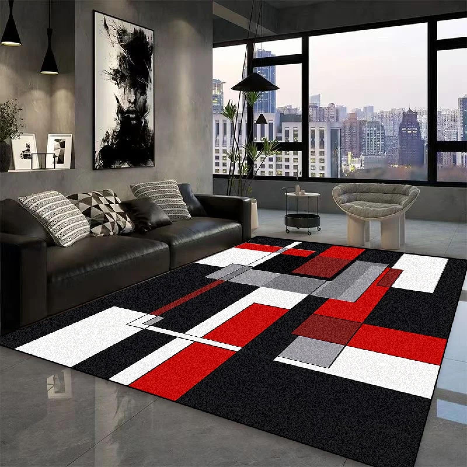 Tapis géométrique lavable pour éliminer la fraîcheur du sol au pied du lit