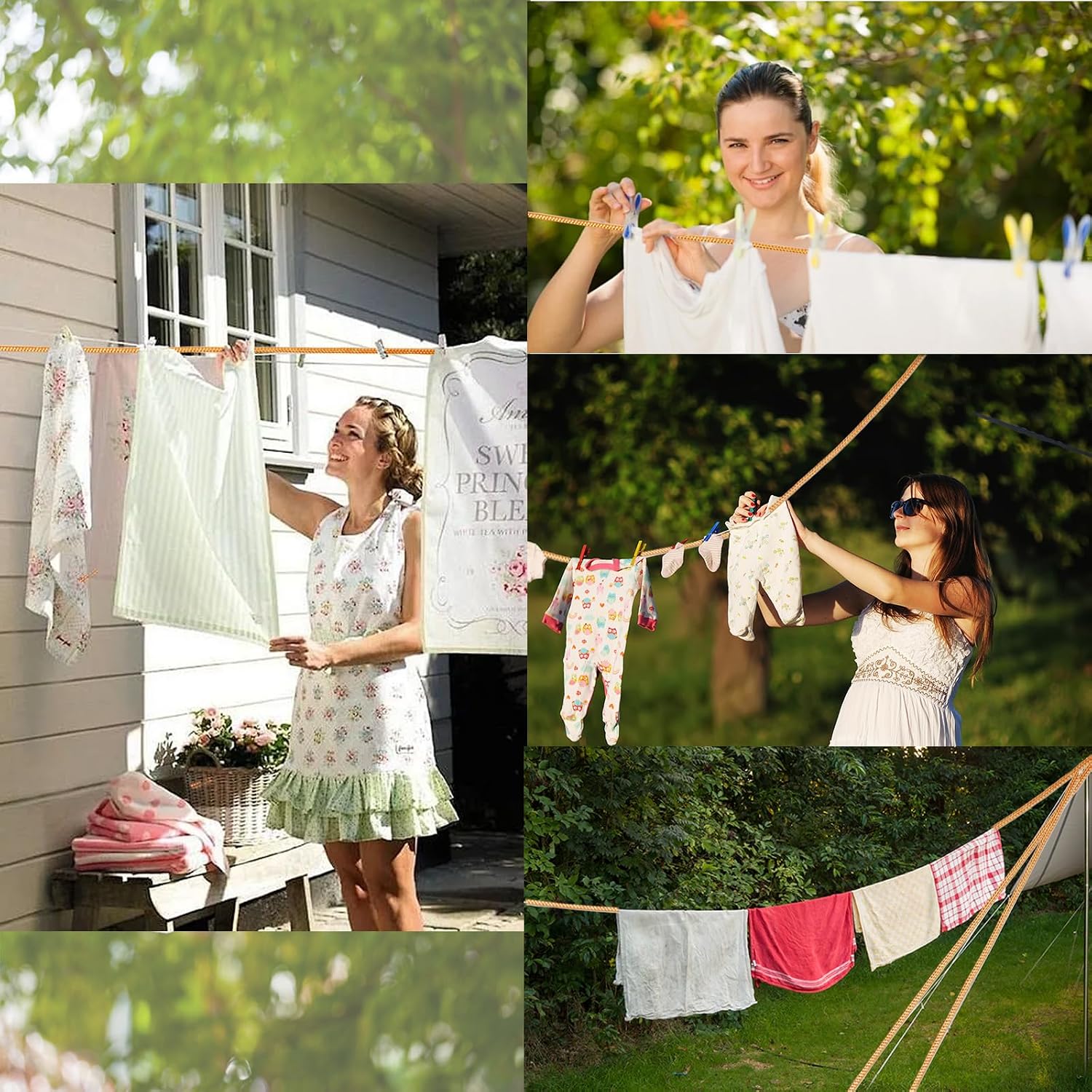 Camping Retractable Clothesline, Adjustable 32ft/10M Camping Clothesline, Portable Travel Clothesline with 20 Clothespins,10 Stoppers