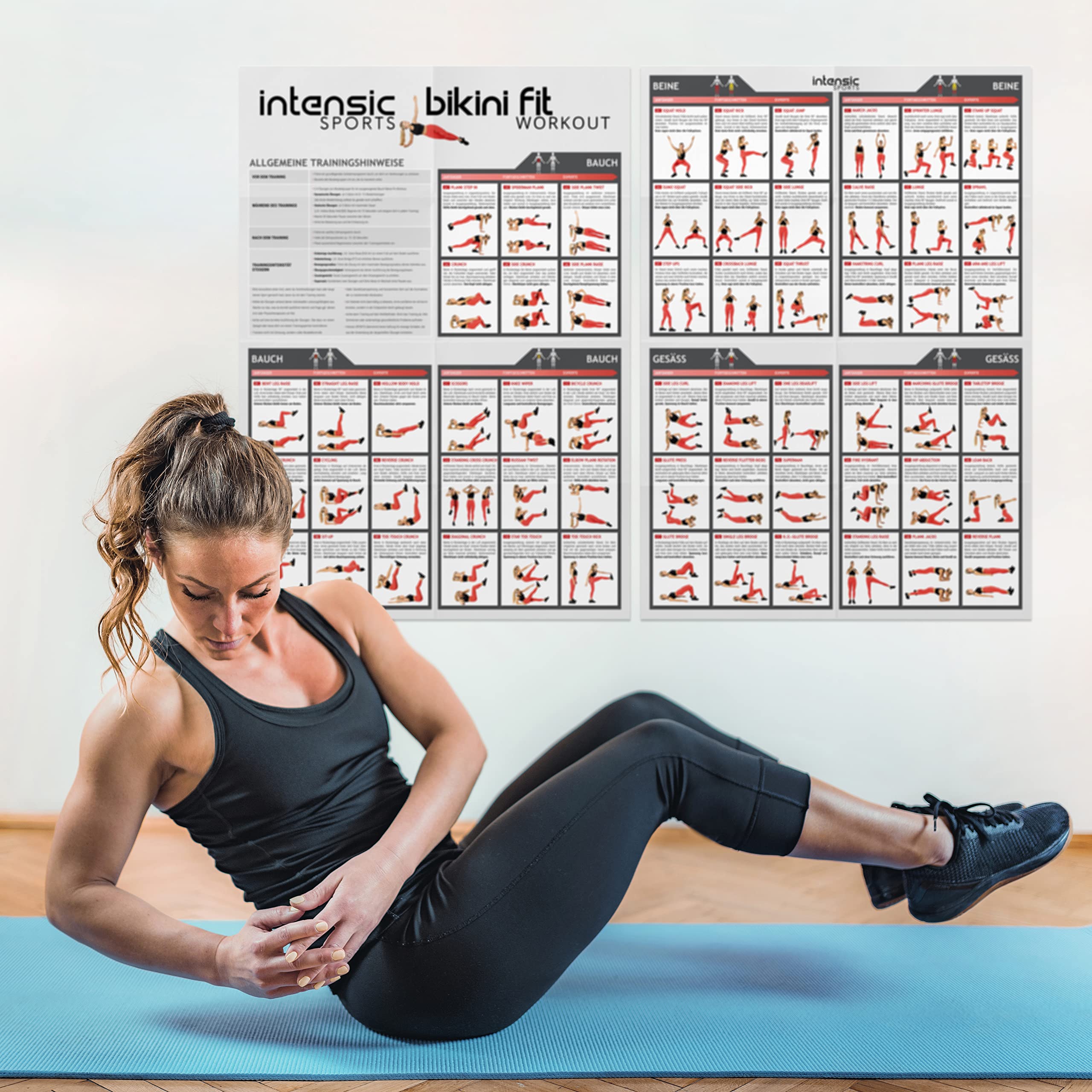 Poster d'Entraînement pour Abdominaux, Jambes, Fesses - 60 Exercices de Fitness pour le Développement Musculaire à la Maison