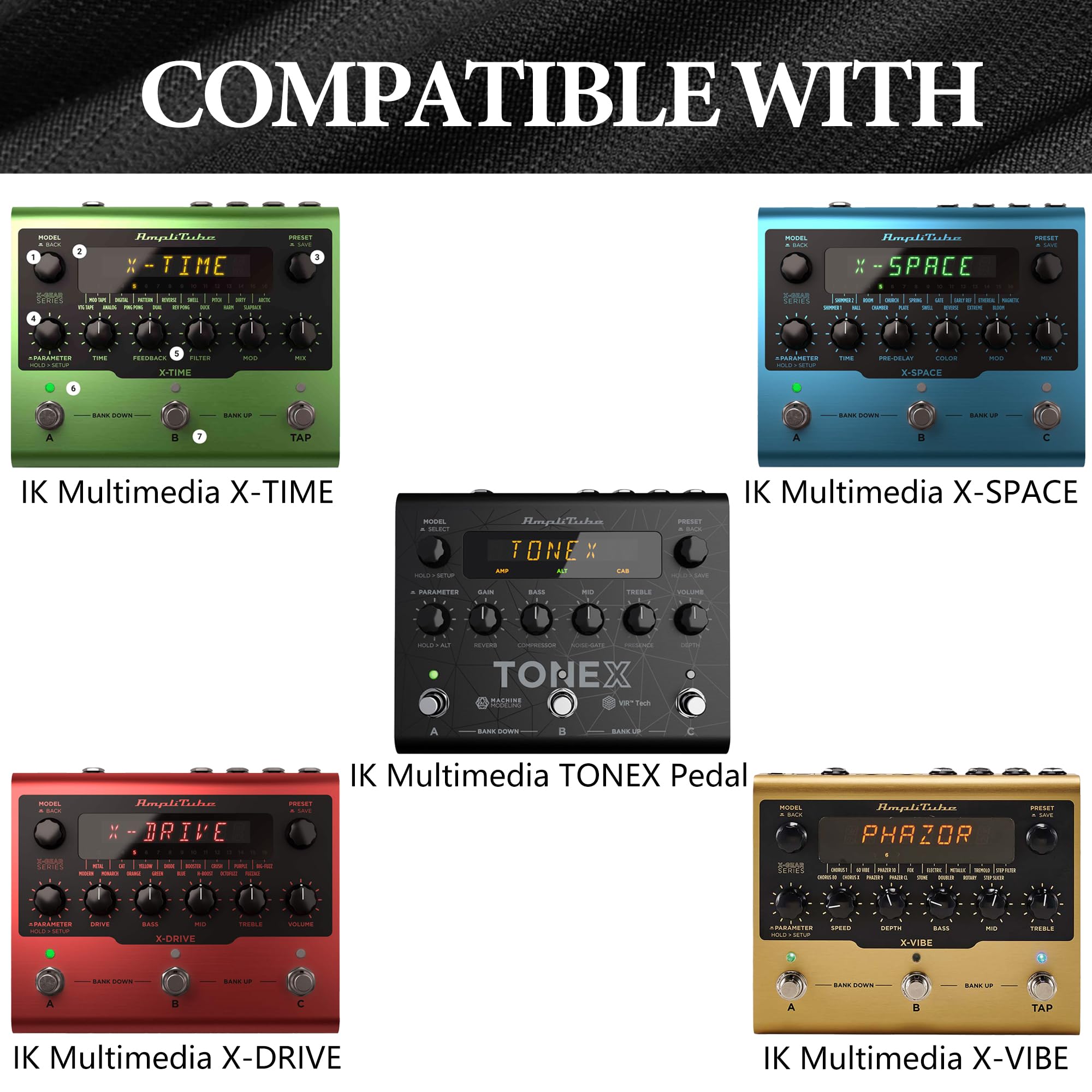 Musiin Funda para pedal de efectos de guitarra compatible con IK Multimedia TONEX Pedal X-VIBE, X-DRIVE, X-SPACE, X-TIME, adecuada para rendimiento, práctica y viajes, almacenamiento portátil a prueba
