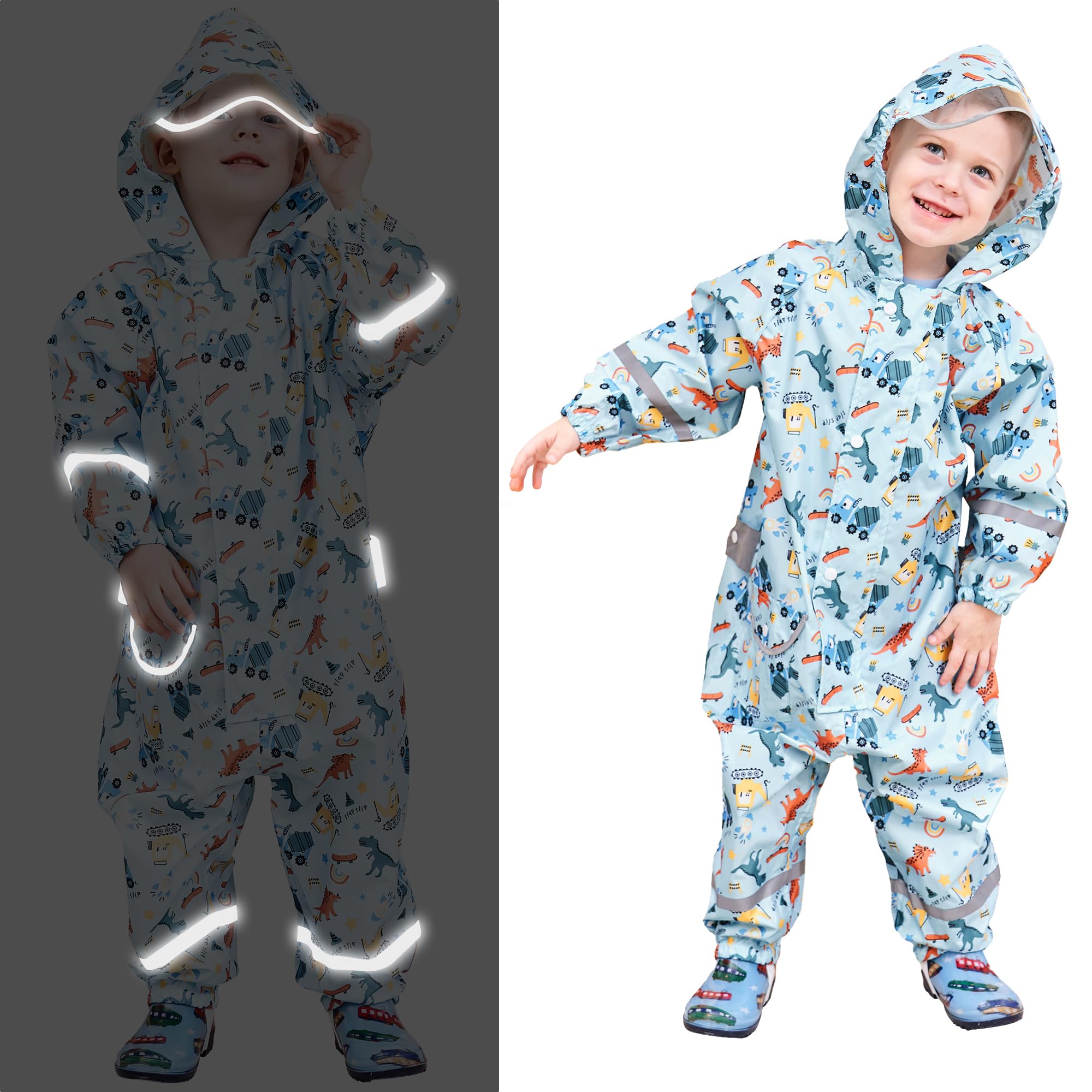 Chubasquero Niño Mono Impermeable Chaquetas Ligero Lindos Traje de Lluvia Plegable Capa de Lluvia con Detalles Reflectantes y Capucha Infantil Bebé 1-9 años