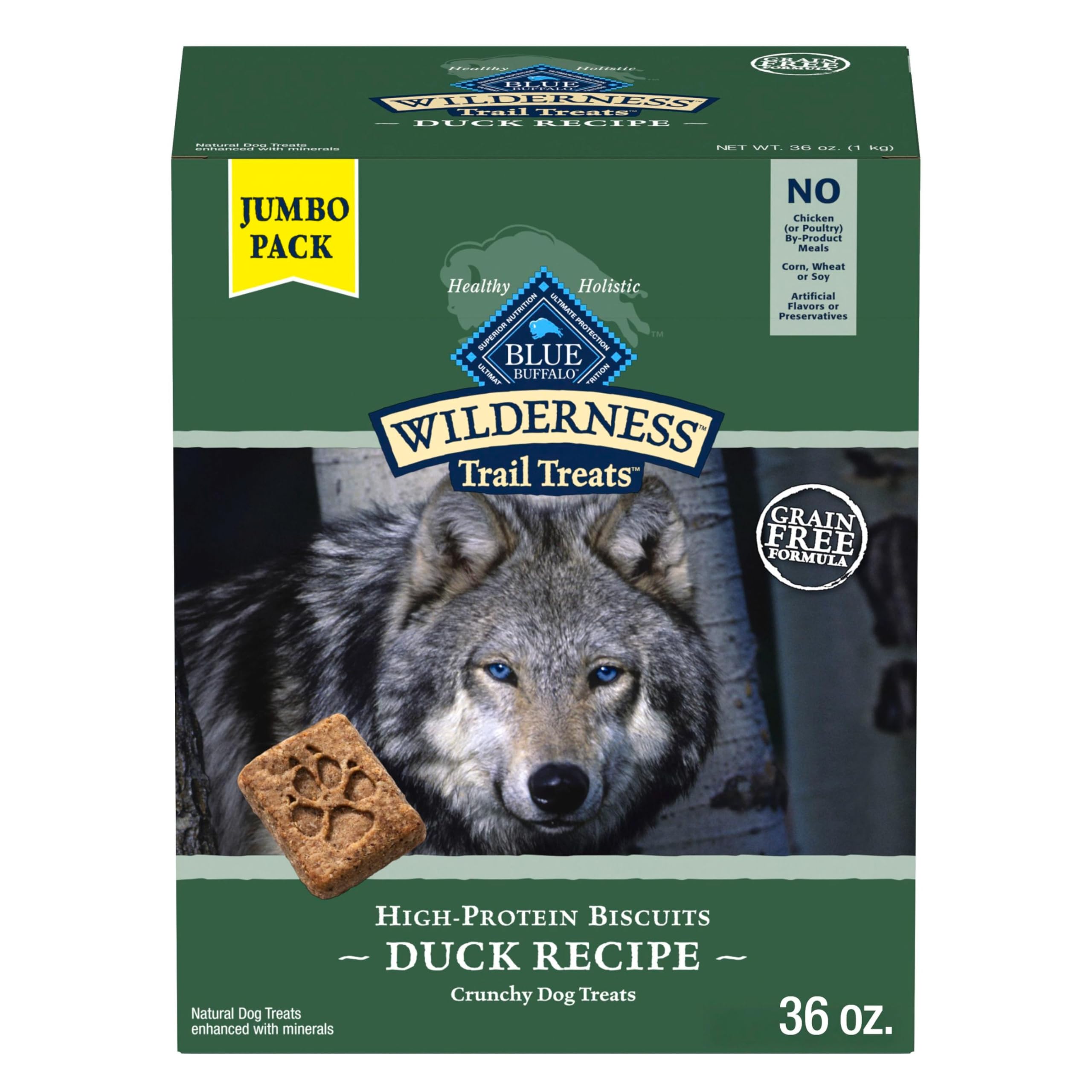 Blue Buffalo Wilderness Trail Treats High Protein Grain Free Dog Biscuits Crunchy Dog Treats, Duck Recipe, 36-oz Box