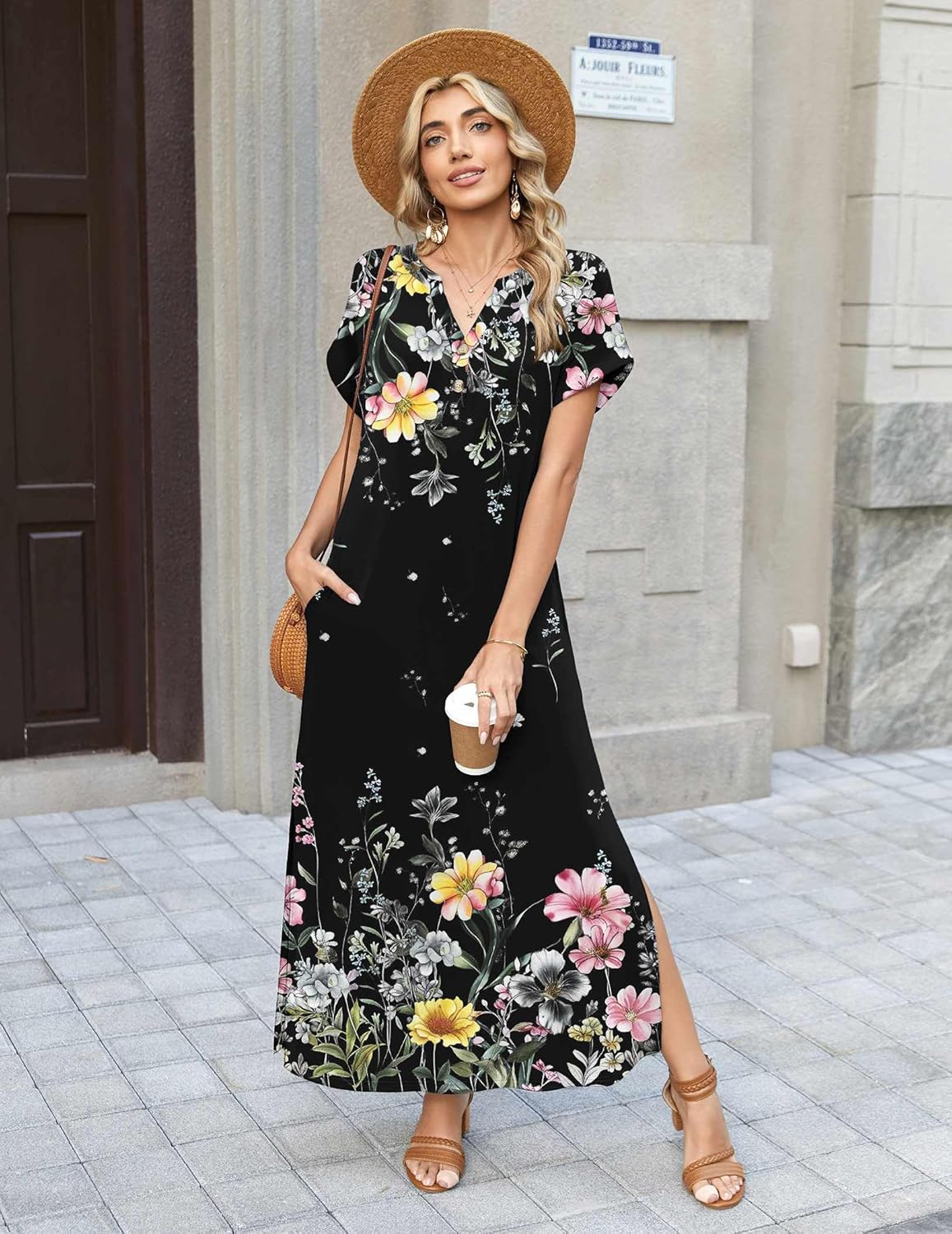 Zeagoo Summer Dresses for Women 2026 Maxi Dresses Vacation Sundress Short Sleeve Casual Sundresses Split Dress with Pockets - Image 4