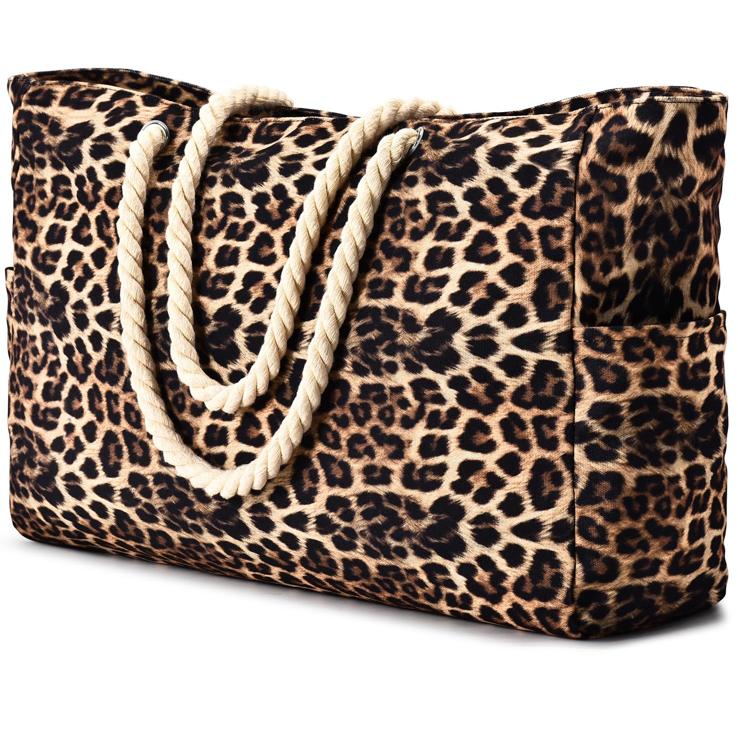 Becokan Beach Bags for Women Large Waterproof Beach Tote Bag Zipper Beach Bags Waterproof Sandproof Swim Pool Bag Large Tote Leopard