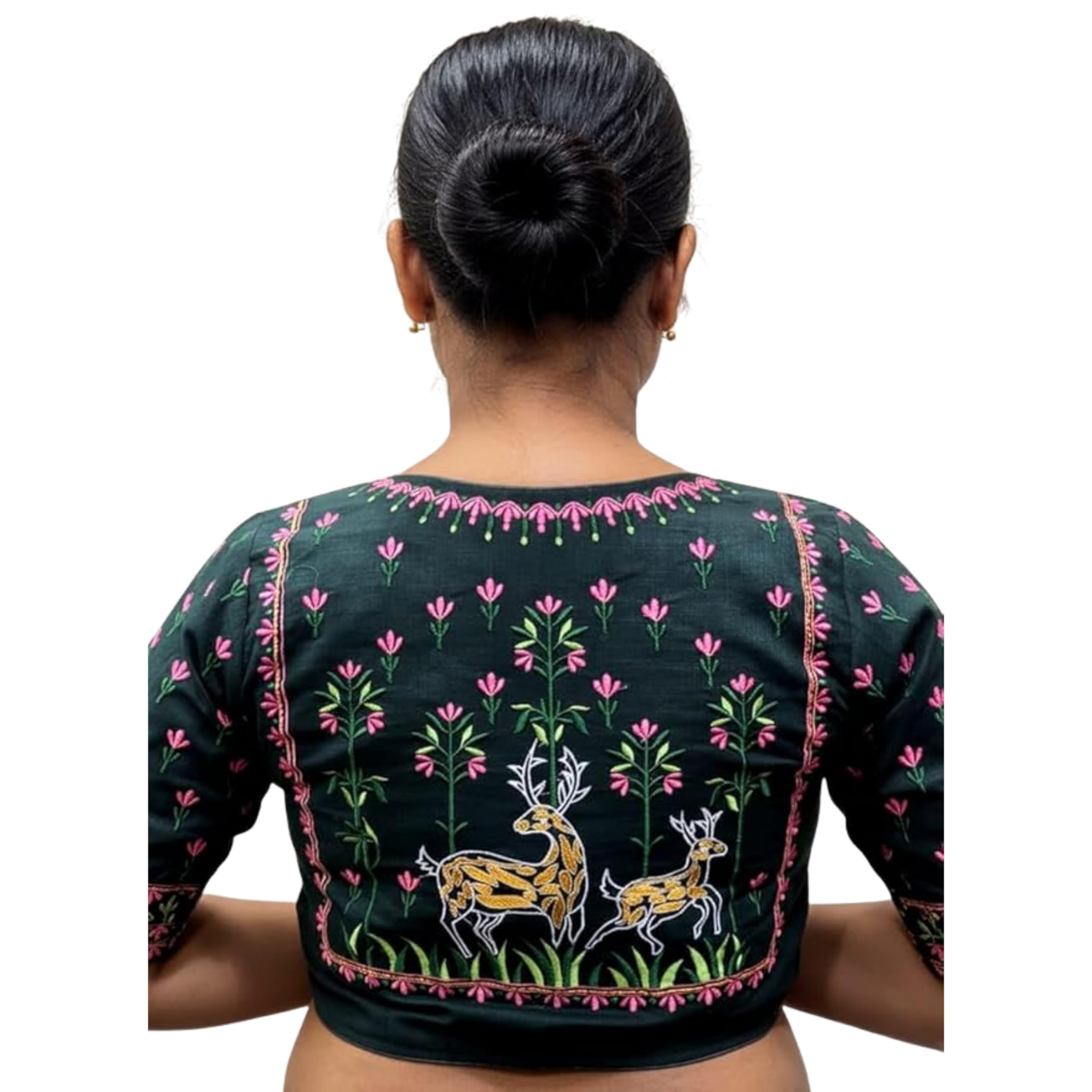 Women’s Premium Cotton Blouse – Handmade Multicolored Floral Embroidery – Traditional Indian Ethnic Wear with Sleeves – Elegant Designer Saree Blouse-image-41