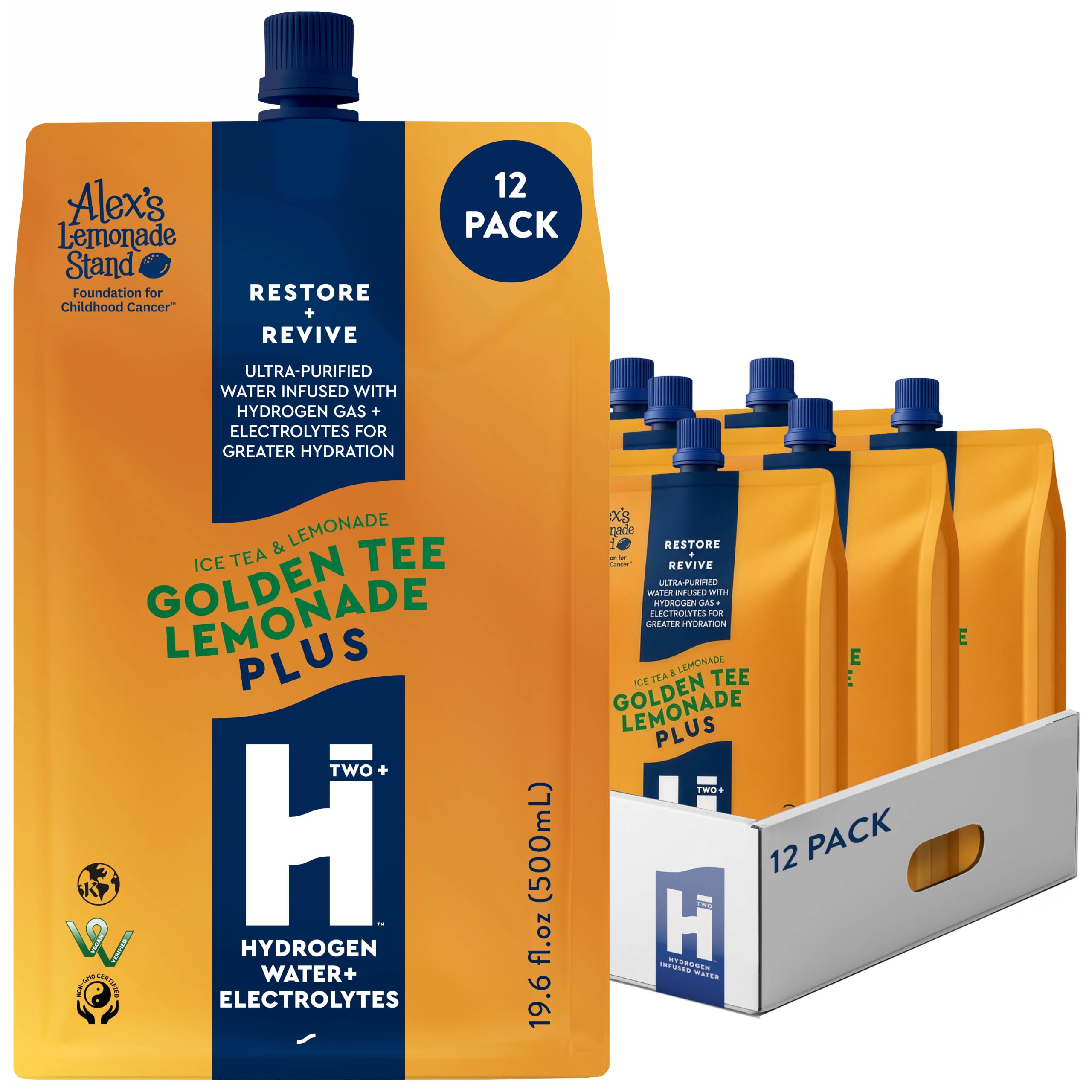HTWO Plus Electrolyte Hydrogen Water, Golden Tee Lemonade, 16.9oz 12-Pack