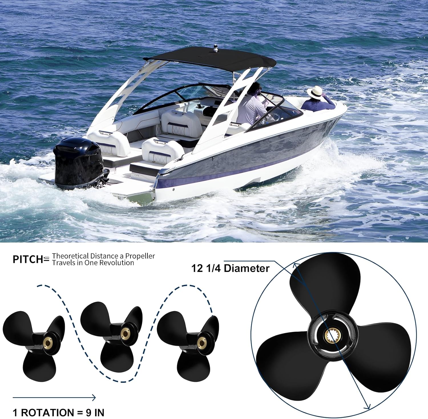 12 1/4 x 9 Upgrade OEM Aluminum Boat Outboard Propeller 13 Spline Tooth Compatible fit Mercury Engines 25-70HP,3 Blades,RH