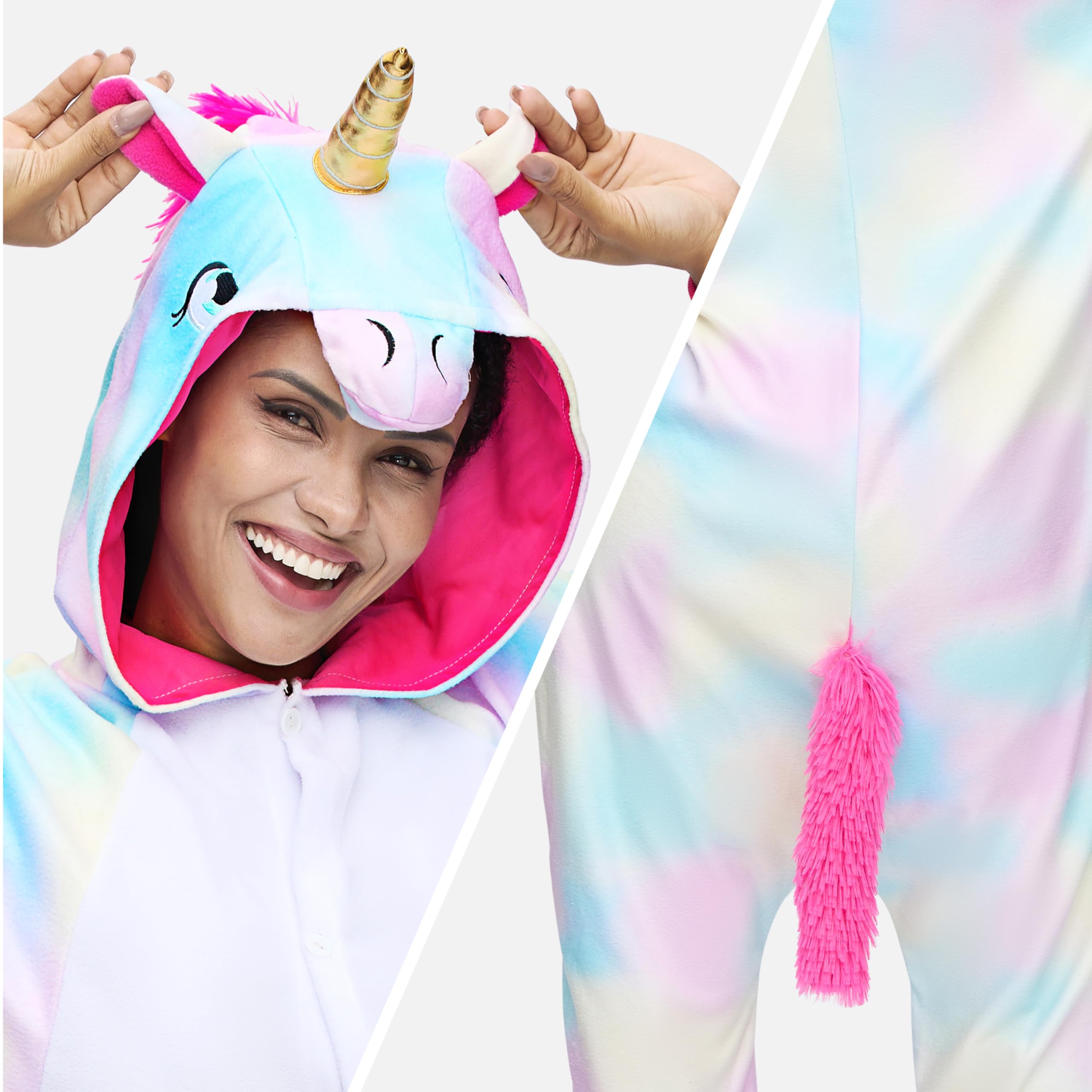 Spooktacular Creations Unisex Adult jumpsuit Plush jumpsuit Blue Colorful Unicorn Animal Costume M - Image 3