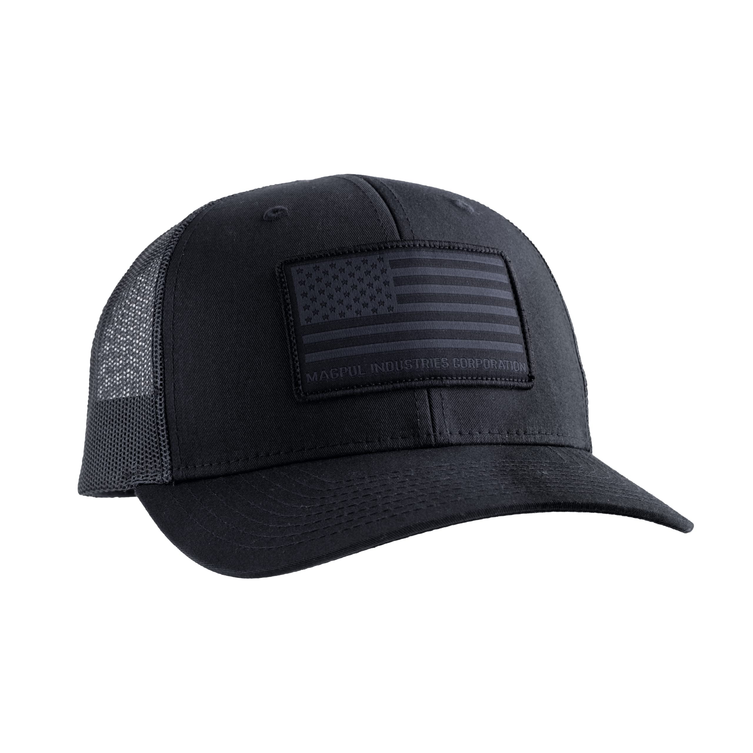 Trucker Hat Snap Back Baseball Cap, Standard Patch Black, One Size