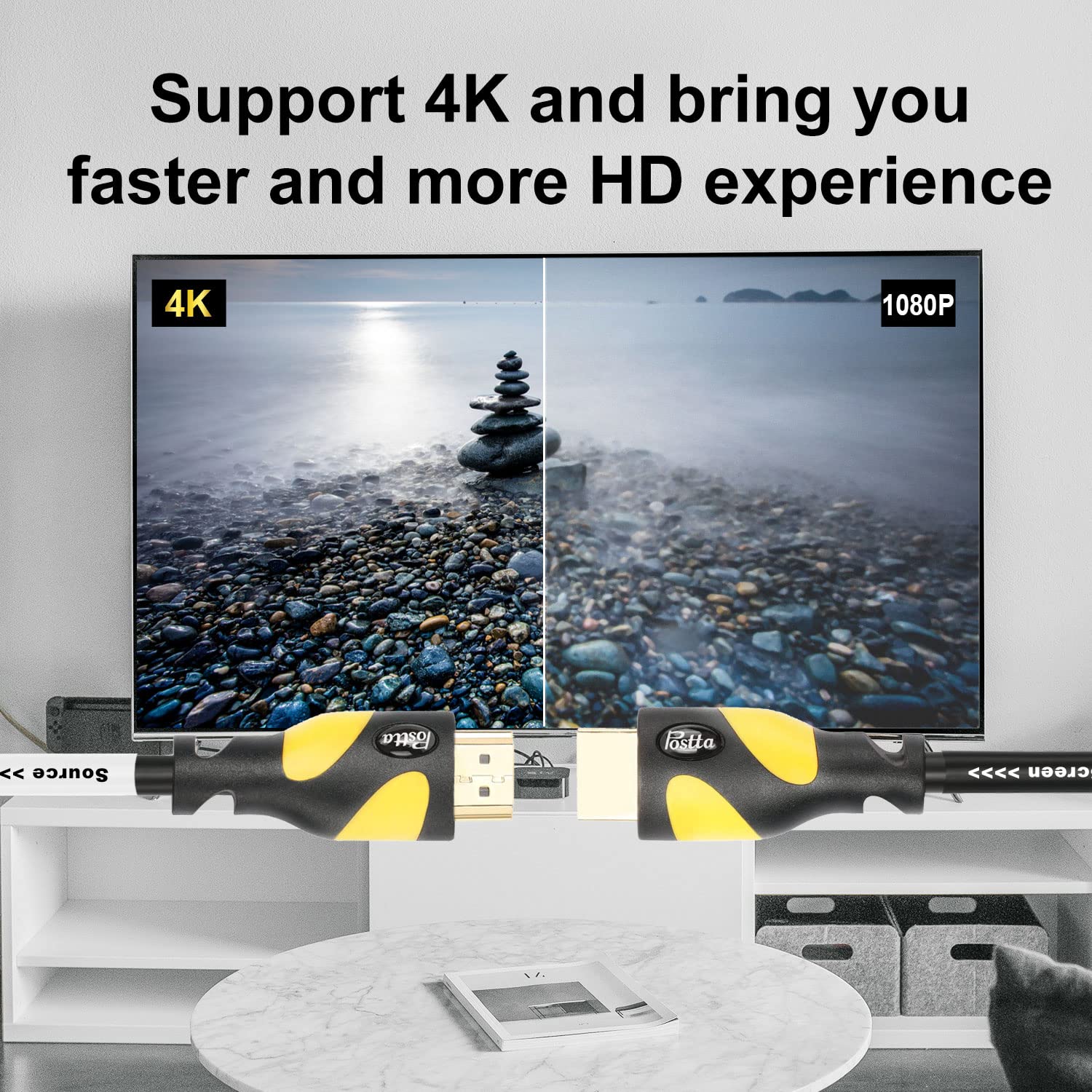 Postta - Cable ultra HDMI 2.0 V, compatible con 4 K, 2160p, 1080p, 3D, retorno de audio y ethernet, paquete de 2