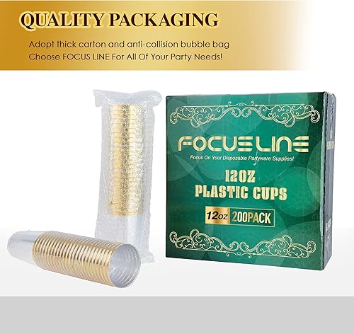 Vista 19 de FOCUSLINE Paquete de 200 vasos de plástico transparente de 12 onzas, vasos desechables de plástico reutilizables, resistentes vasos transparentes