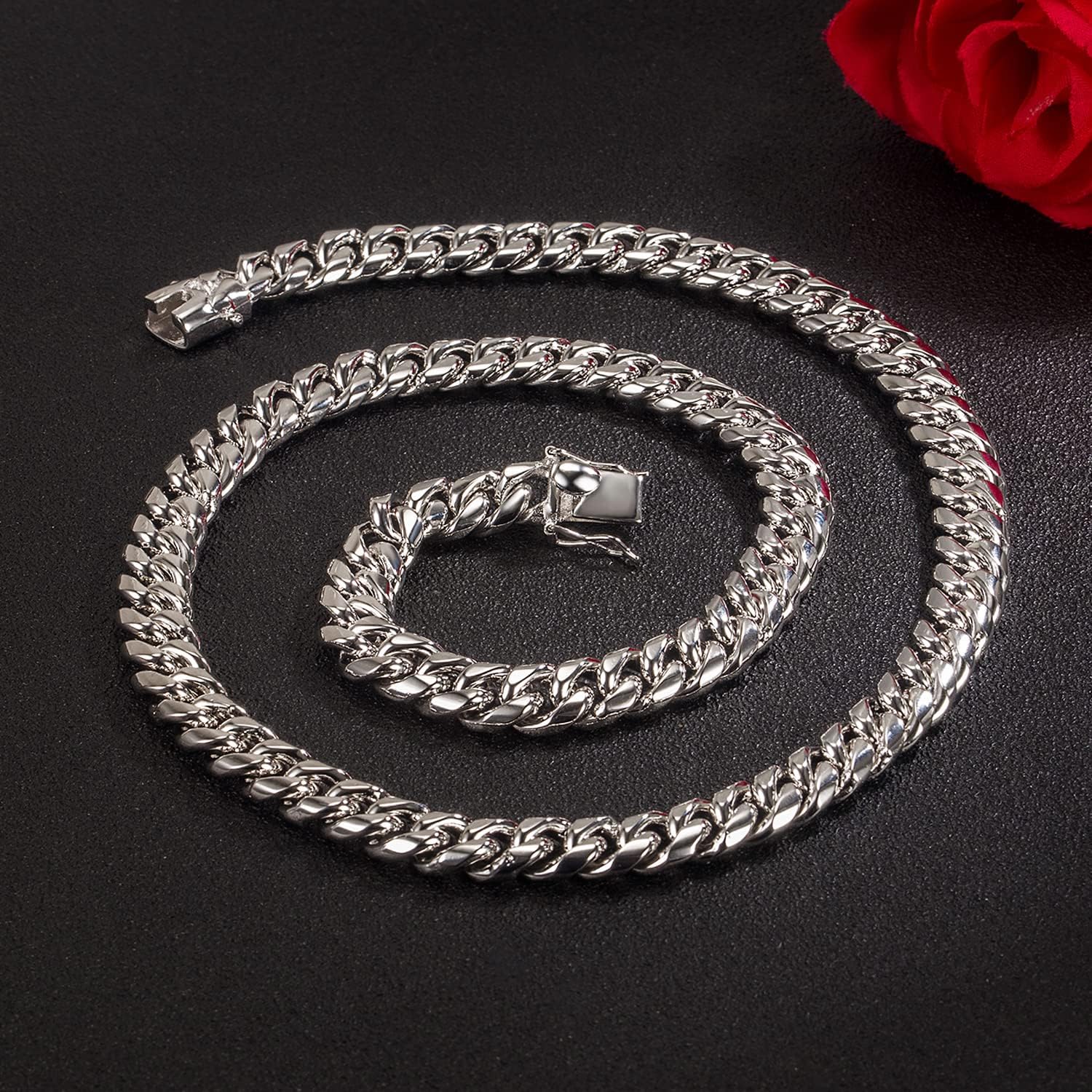 H&Beautimer Classic 925 Sterling Silver Solid Cuban Link Necklace - 20-22-24-26-28'' 30''Miami Men's Silver Link Necklace - Party Jewelry Birthday Gift - Handmade in Italy