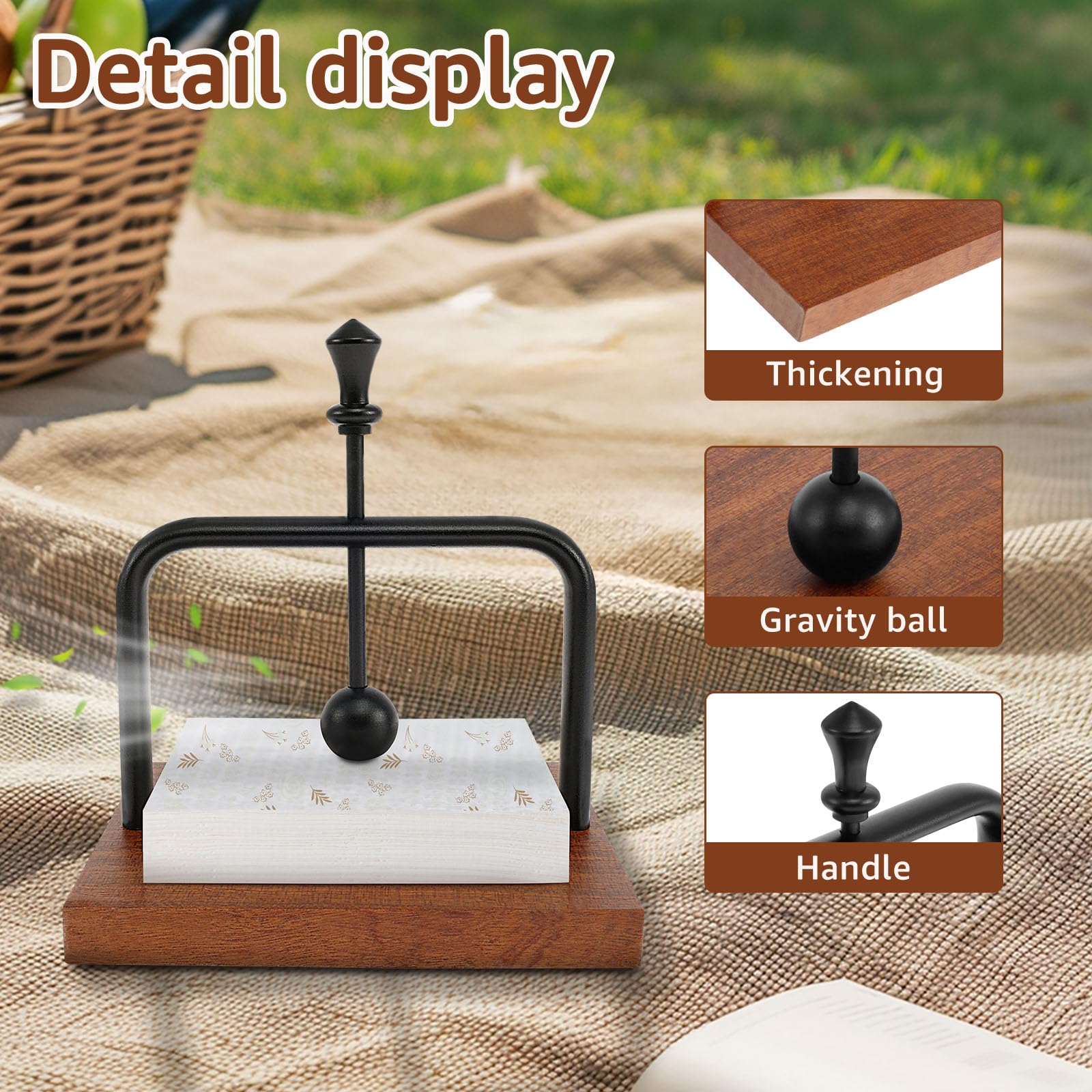 Wood Napkin Holder for Table, Tabletop Napkin Dispenser with Metal Center Bar, Cocktail Napkin Holder, Wood Napkin Holders for Paper Napkins, Suitable for Kitchen, Restaurant, Bar, Office, Parties