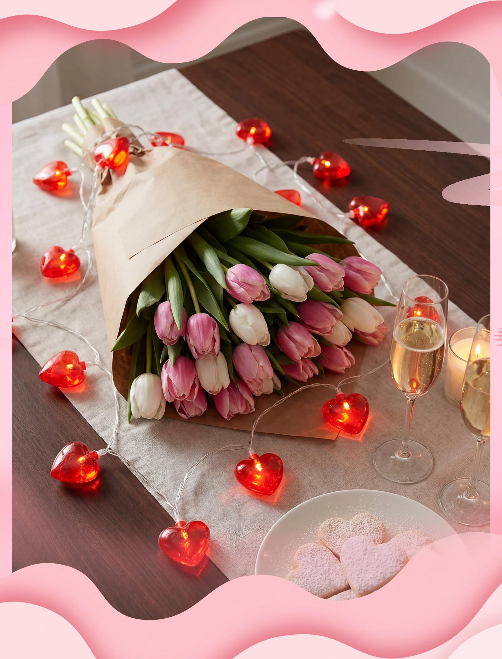 Stringa di luci a forma di cuore per San Valentino, decorazioni per San Valentino, con 10 luci rosse a forma di cuore, collegabili, per San Valentino, feste, matrimoni, decorazioni per vacanze