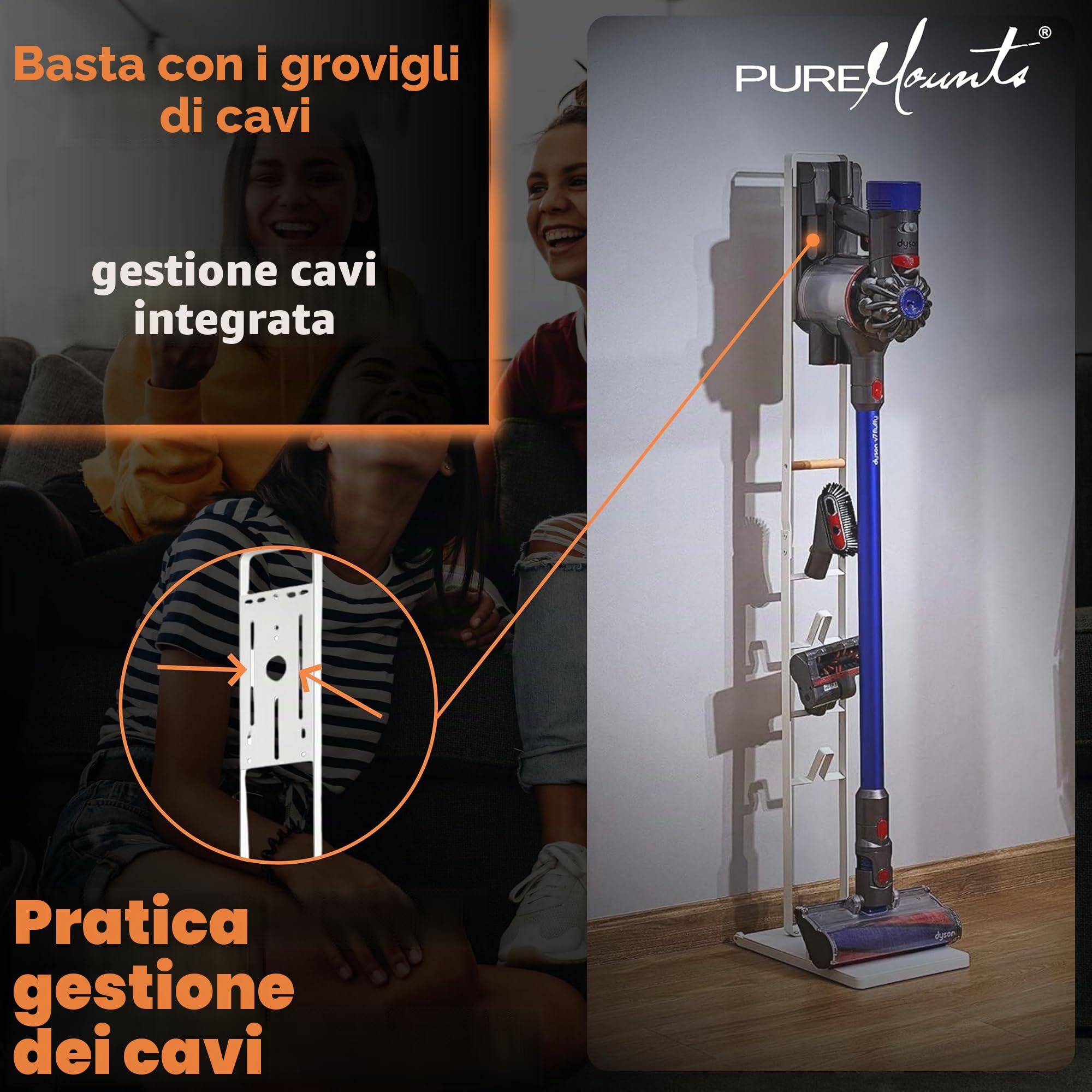 PureMounts Supporto universale per aspirapolvere compatibile con Dyson V15, V12, V11, V10, V8, V7, da pavimento, accessori, bianco