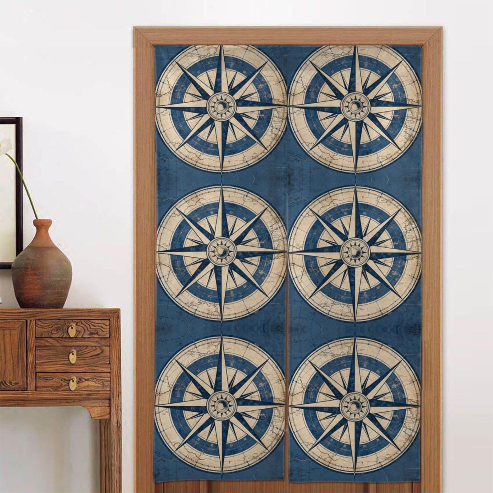 CNTDBU Compass Rose Design Door Curtain 34x56 Inch-Room Divider Panel for Privacy, Entryway Screen for Kitchen Bedroom