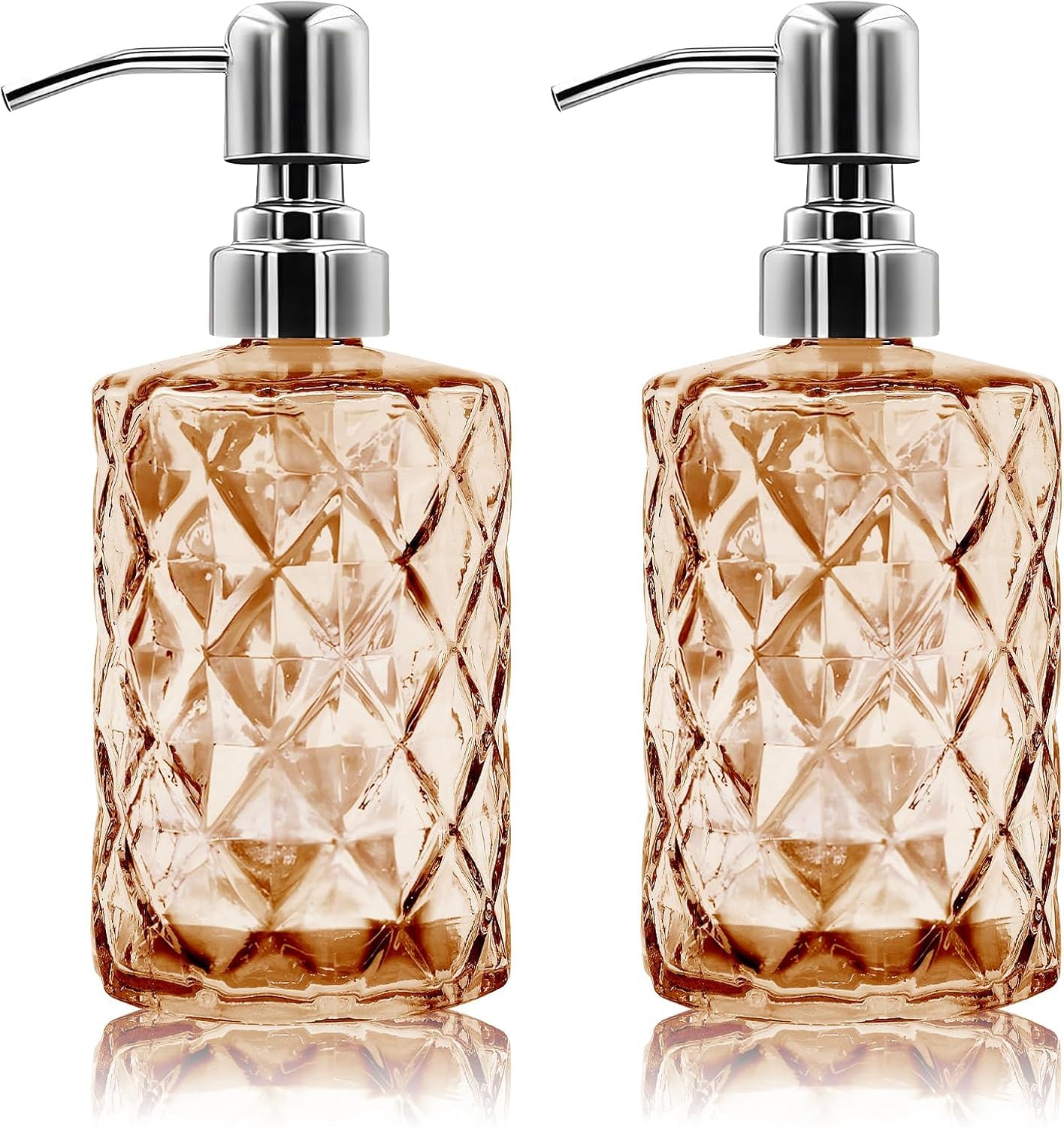 2 Pack 12 Oz Glass Soap Dispenser with Stainless Steel Pump, Refillable Liquid Hand Soap Dispenser for Bathroom, Vanity Countertop, for Kitchen, Laundry Room, Home Decor Accessories (Multicolour)