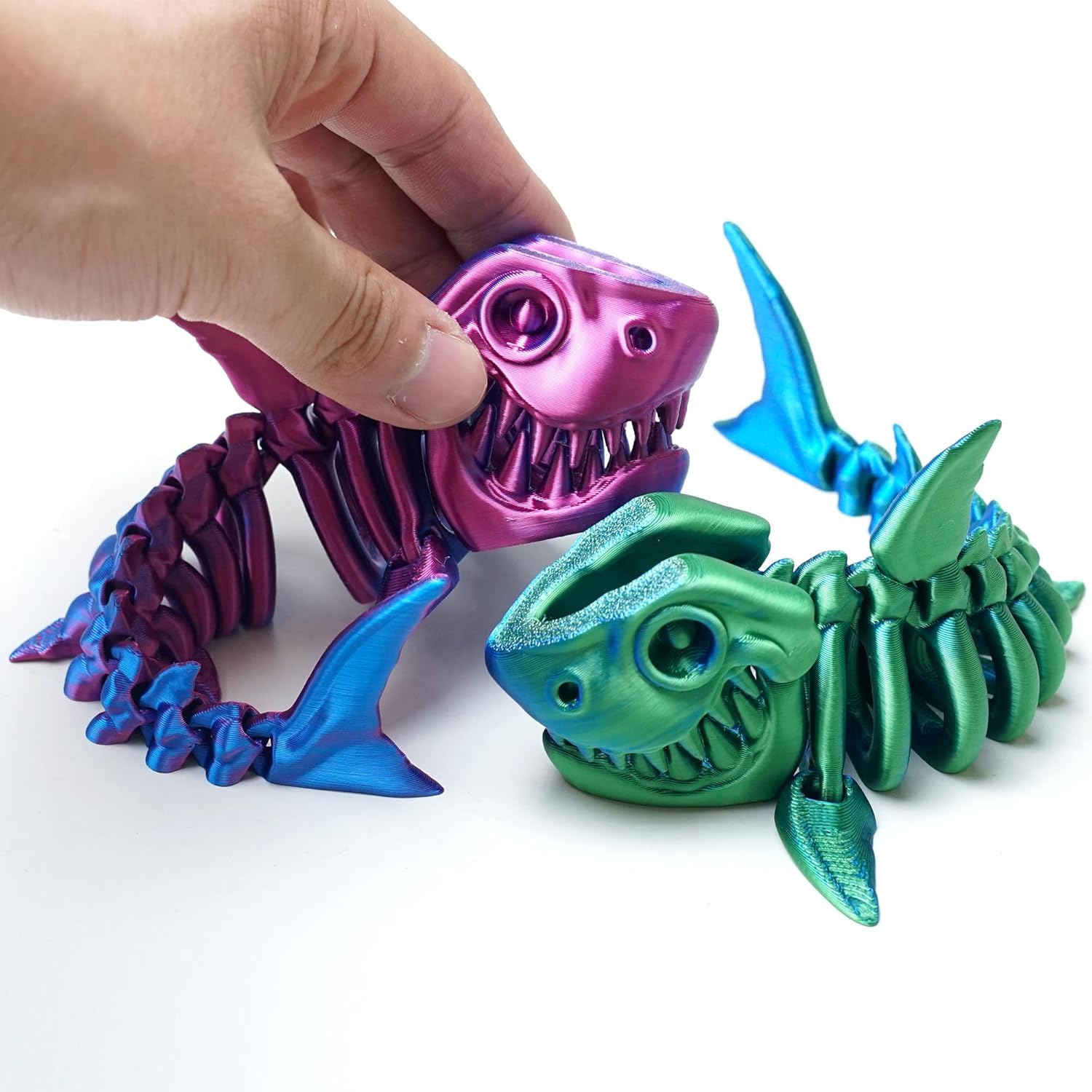 2PCS 3D Printed Shark Toys,Flexible Joint Animal lacertid Figurines, Home Decoration Figurine Ornaments,Fidget restlessness, Halloween Basket Filling Stuff, Surprise Fantasy Gifts (GB+RB)
