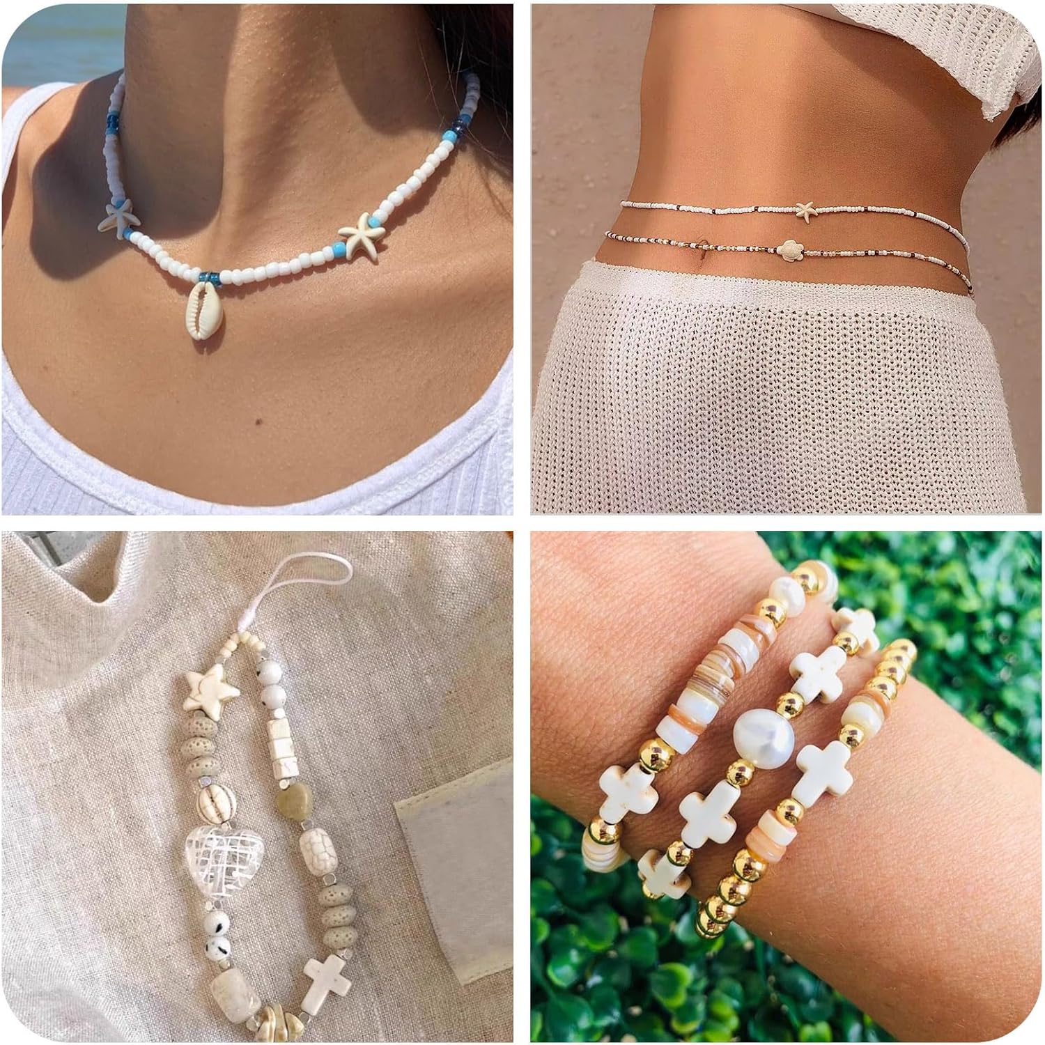 Beadthoven 140Pcs Ivory White Howlite Turquoise Beads 7 Shapes Natural Gemstone Beads Mix Starfish Butterfly Cross Star Heart Cube Small Craft Spacers for DIY Bracelet Necklace Earrings Jewelry Making - Image 5