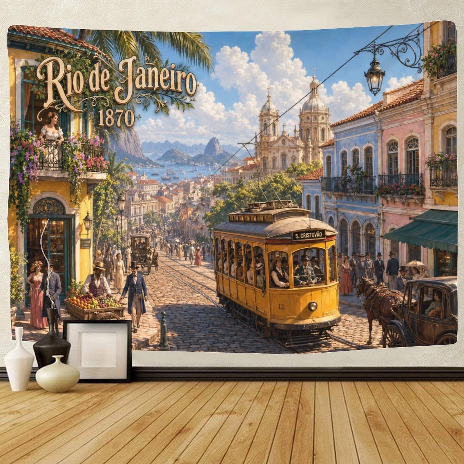 GPMNBCXZK Vintage Rio De Janeiro Streetscape 3D Print Tapestry for Bedroom Wall Hanging Decor Tapestries Home Decoration Curtain Living Room College Dorm 130cmx150cm