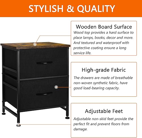 Miniatura 6 de YOHKOH Cajones de almacenamiento altos con 2 cajones de tela extraíbles, unidad organizadora para dormitorio, sala de estar, contenedores de