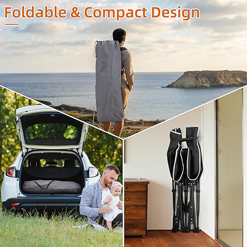 Miniatura 7 de Catre portátil para campamento, catres de dormir para adultos, cuna plegable extra ancha y resistente, carga máxima de 600 libras con colchón