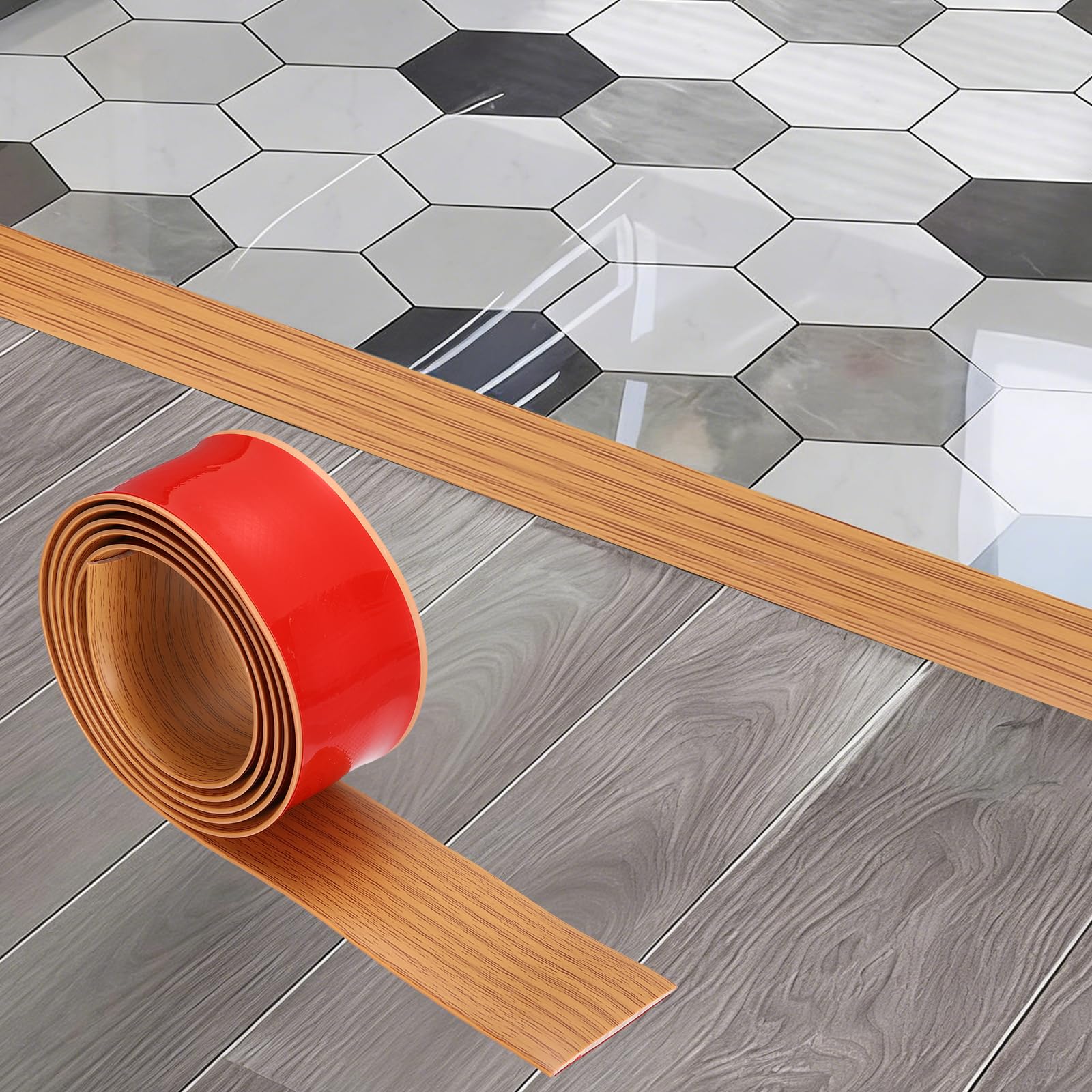 DEFANEX Floor Transition Strip (40mm x 1.5m) - Self Adhesive PVC Flexible Floor Cover Strips Flat Divider Transition for Laminate Flooring Gaps Carpet, Yellow Oak
